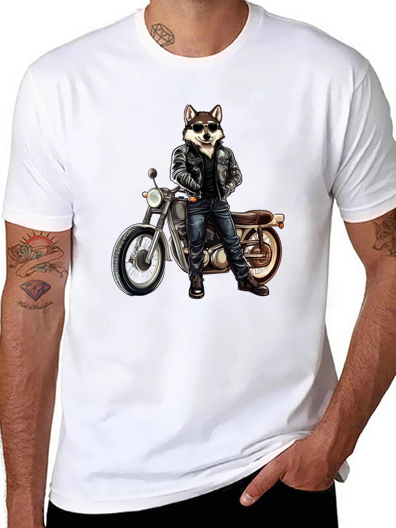 Cool Wolf Biker Graphic Tee