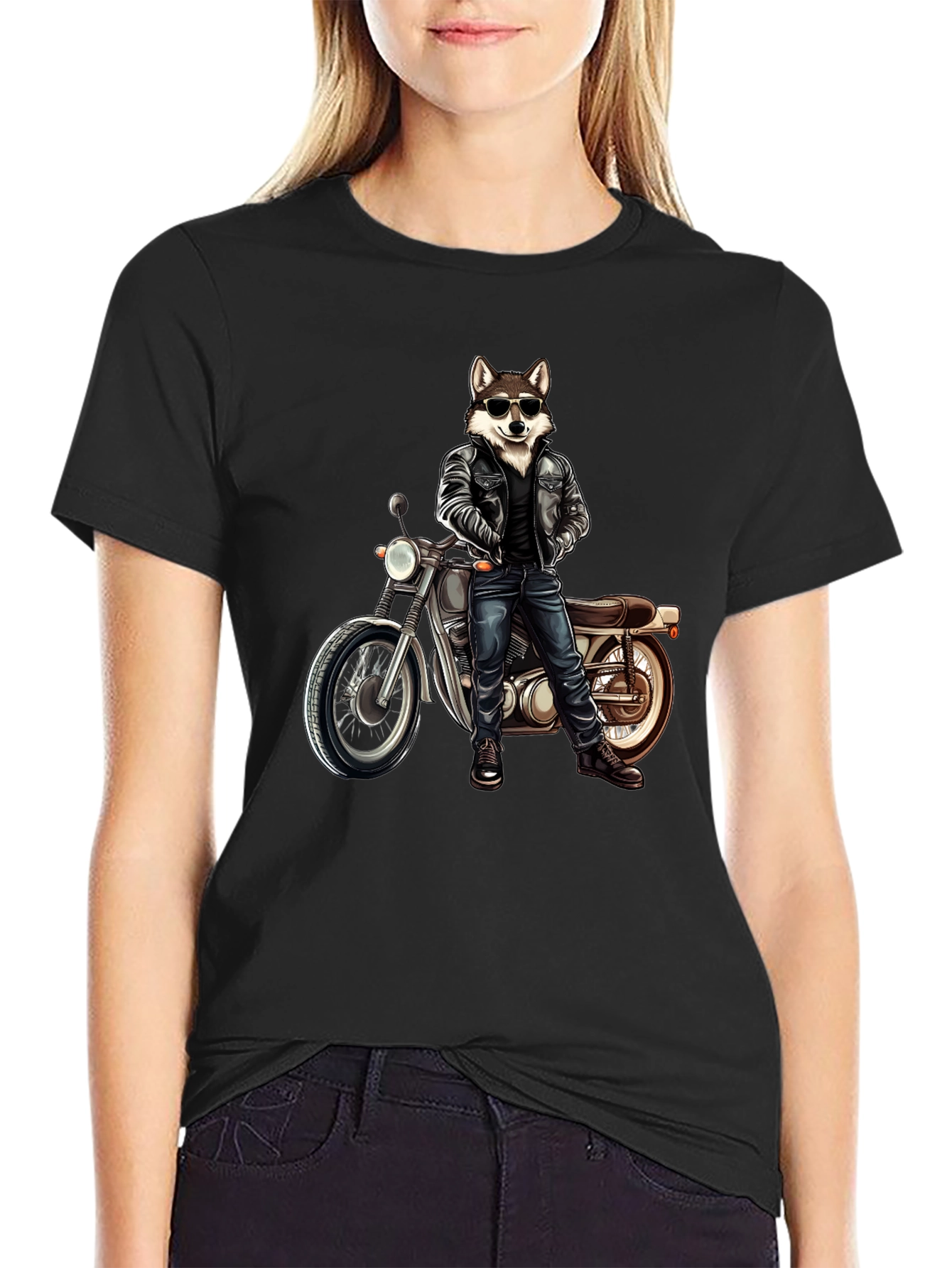 Cool Wolf Biker Graphic Tee