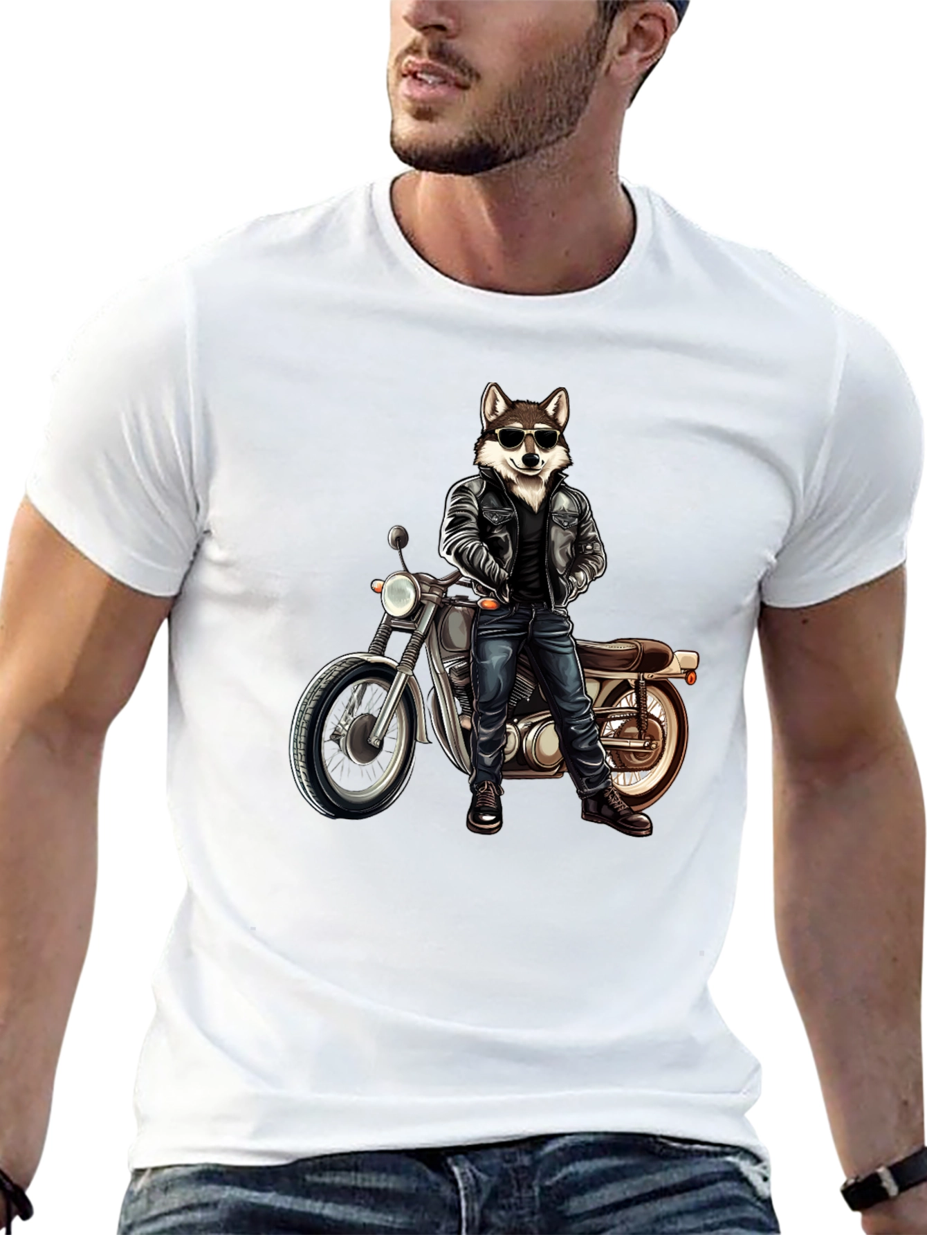 Cool Wolf Biker Graphic Tee