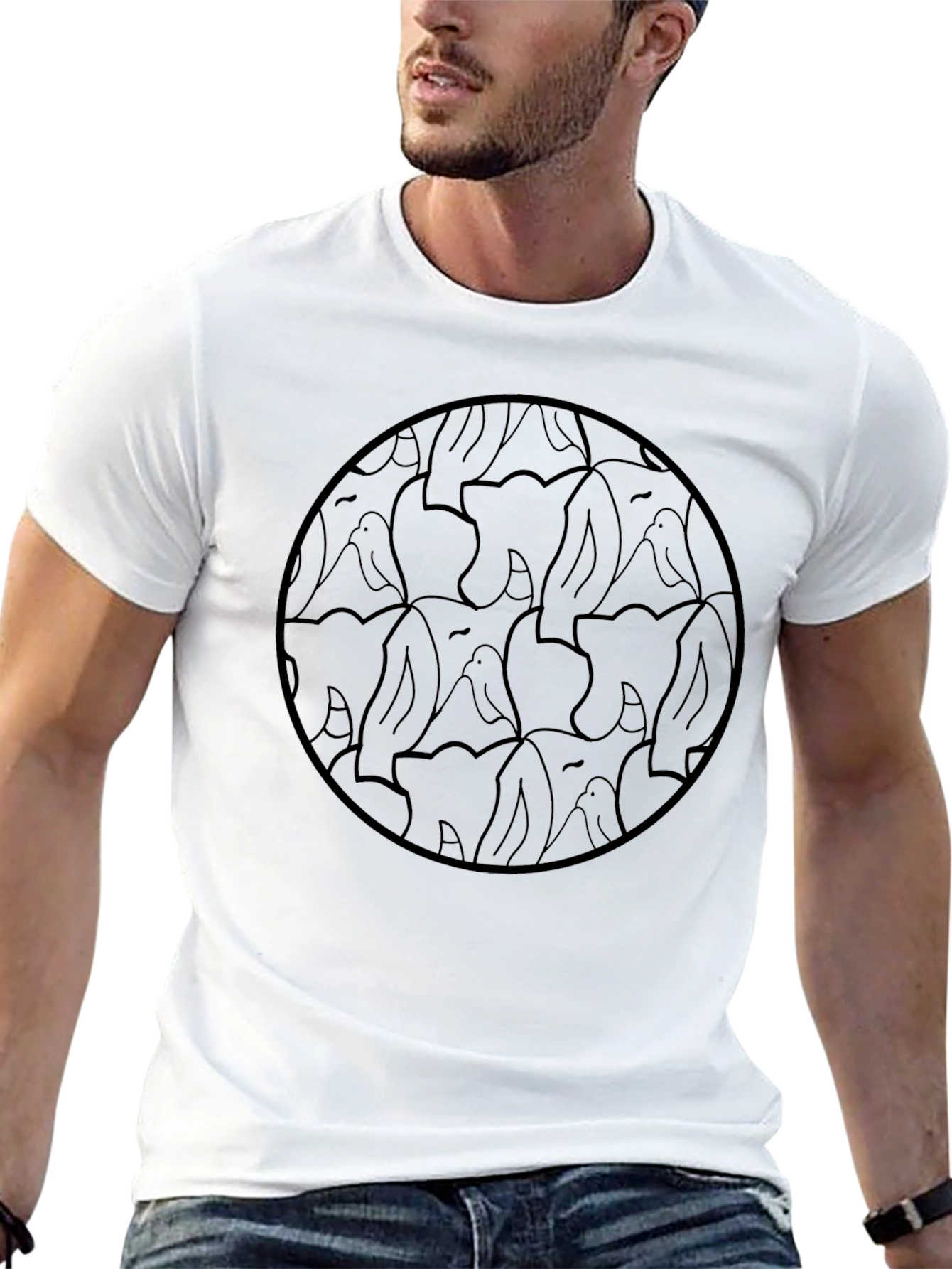 Elephant Pattern Crew Neck T-Shirt