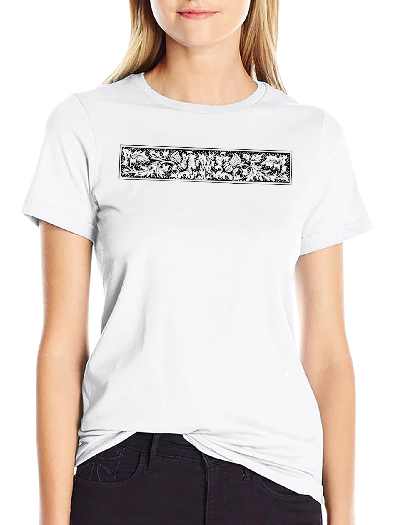 Elegant Black Thistle Pattern Tee