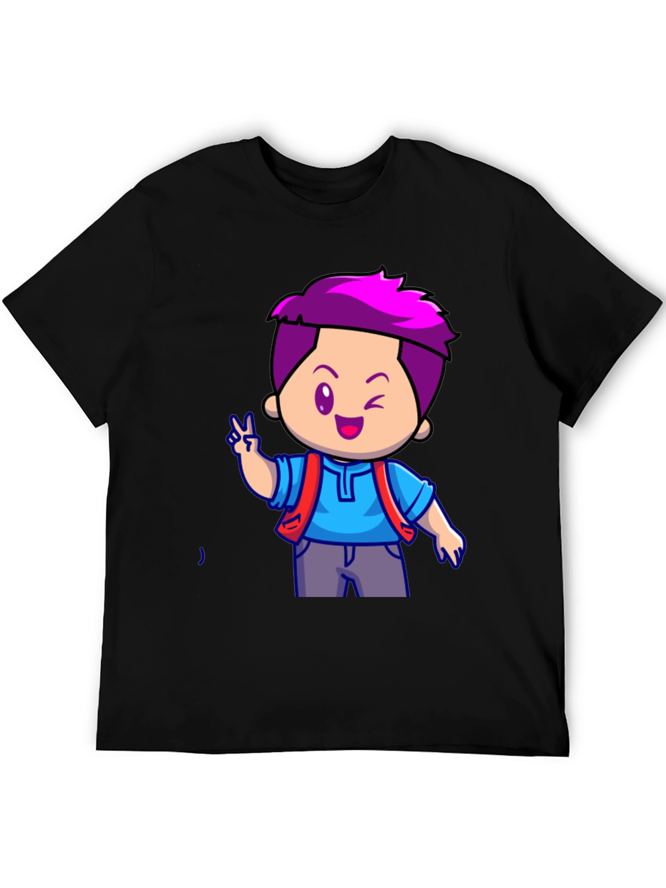 Cartoon Boy Graphic T-Shirt - Black