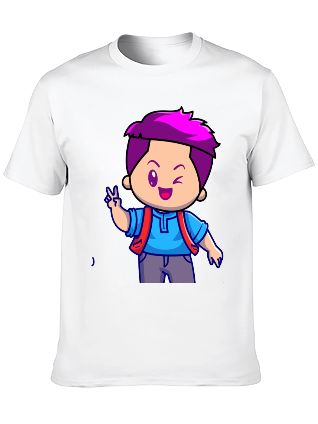 Cartoon Boy Graphic T-Shirt - Black