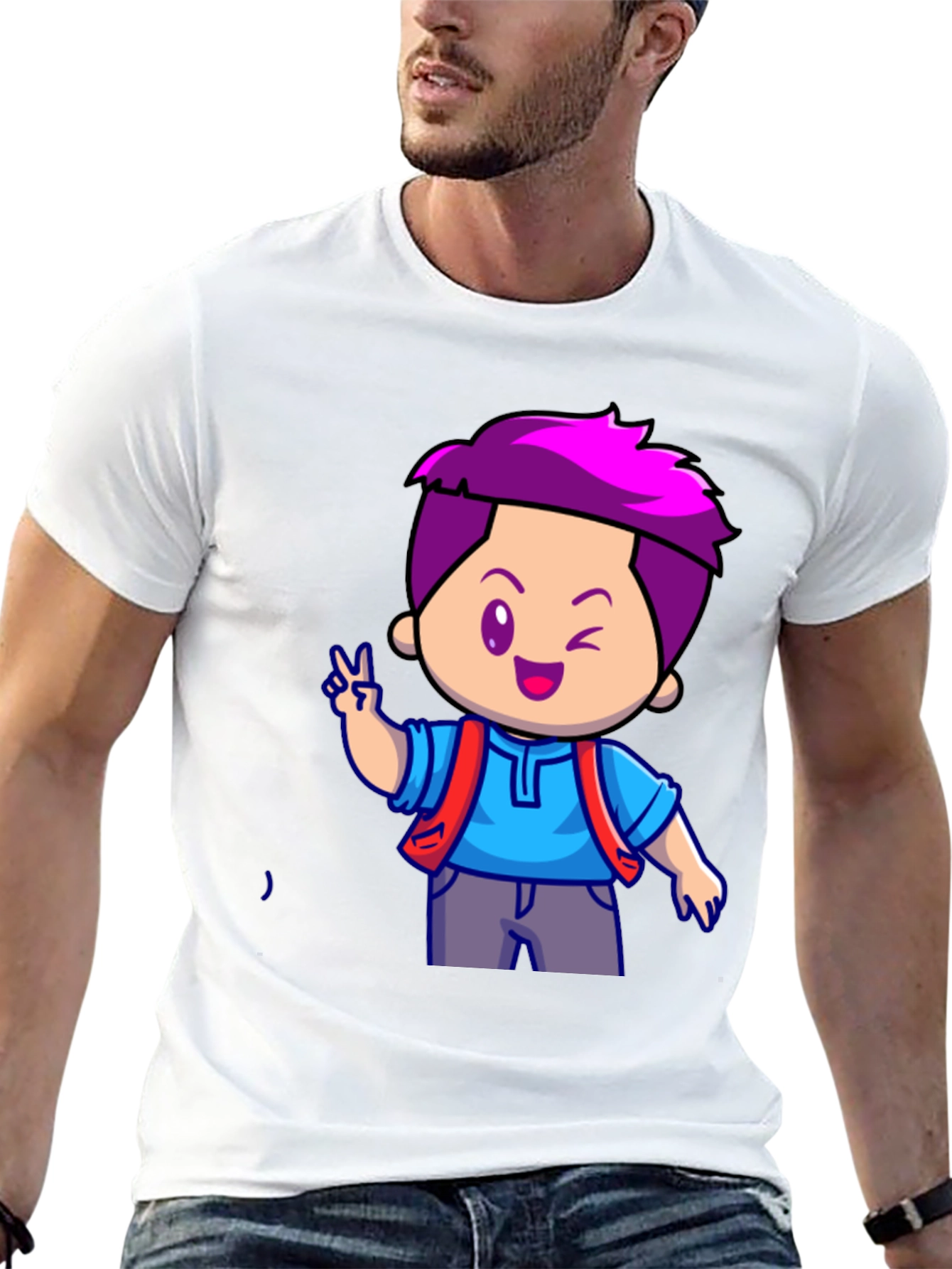 Cartoon Boy Graphic T-Shirt - Black