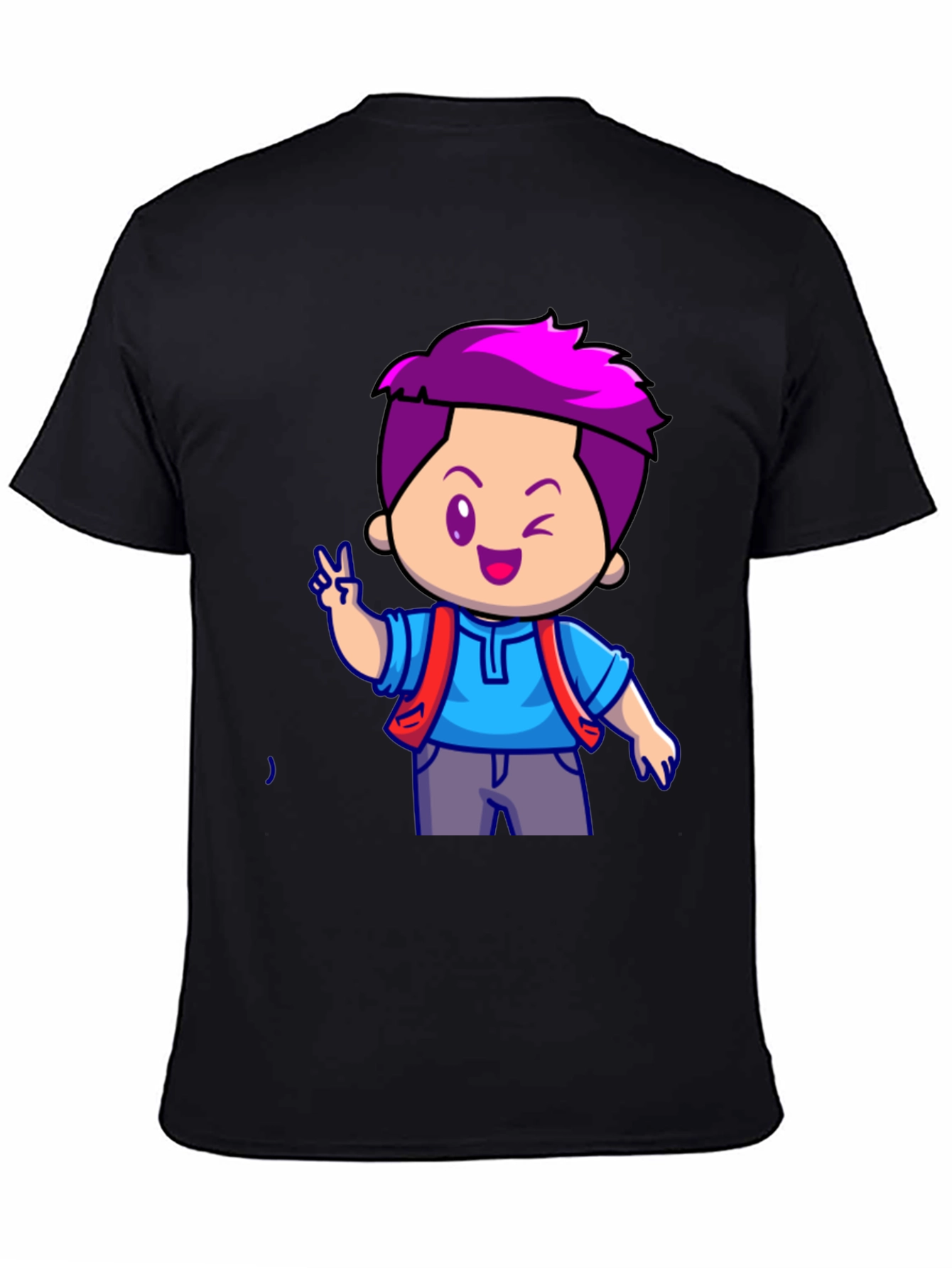 Cartoon Boy Graphic T-Shirt - Black