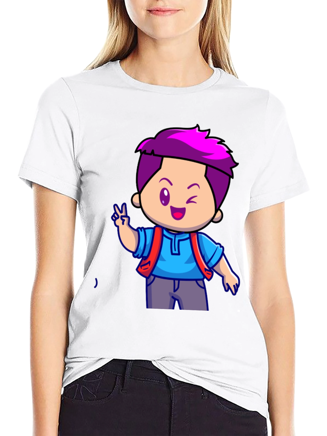 Cartoon Boy Graphic T-Shirt - Black
