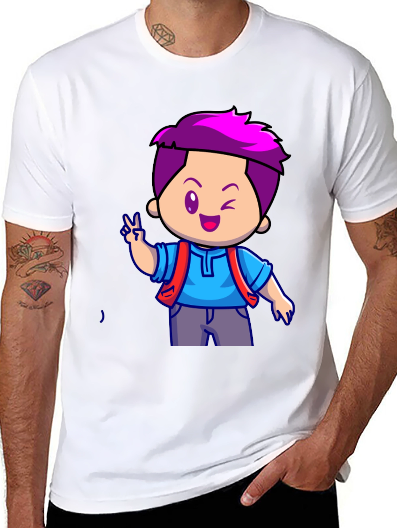 Cartoon Boy Graphic T-Shirt - Black