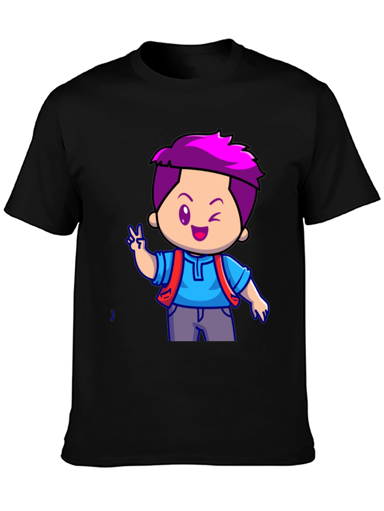 Cartoon Boy Graphic T-Shirt - Black
