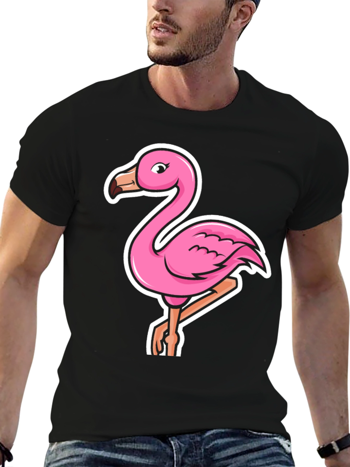 Pink Flamingo Graphic Tee - Casual Black T-Shirt