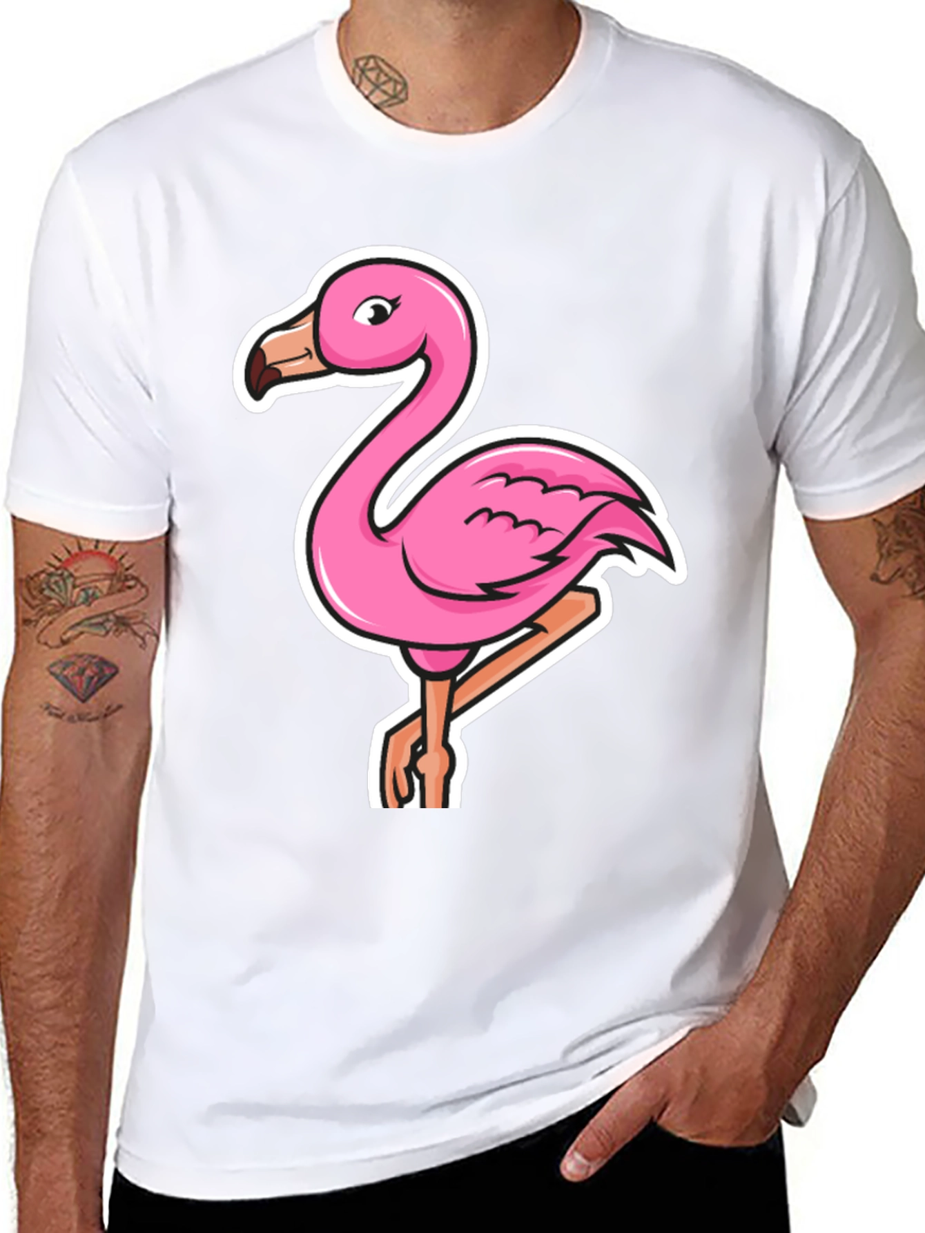 Pink Flamingo Graphic Tee - Casual Black T-Shirt