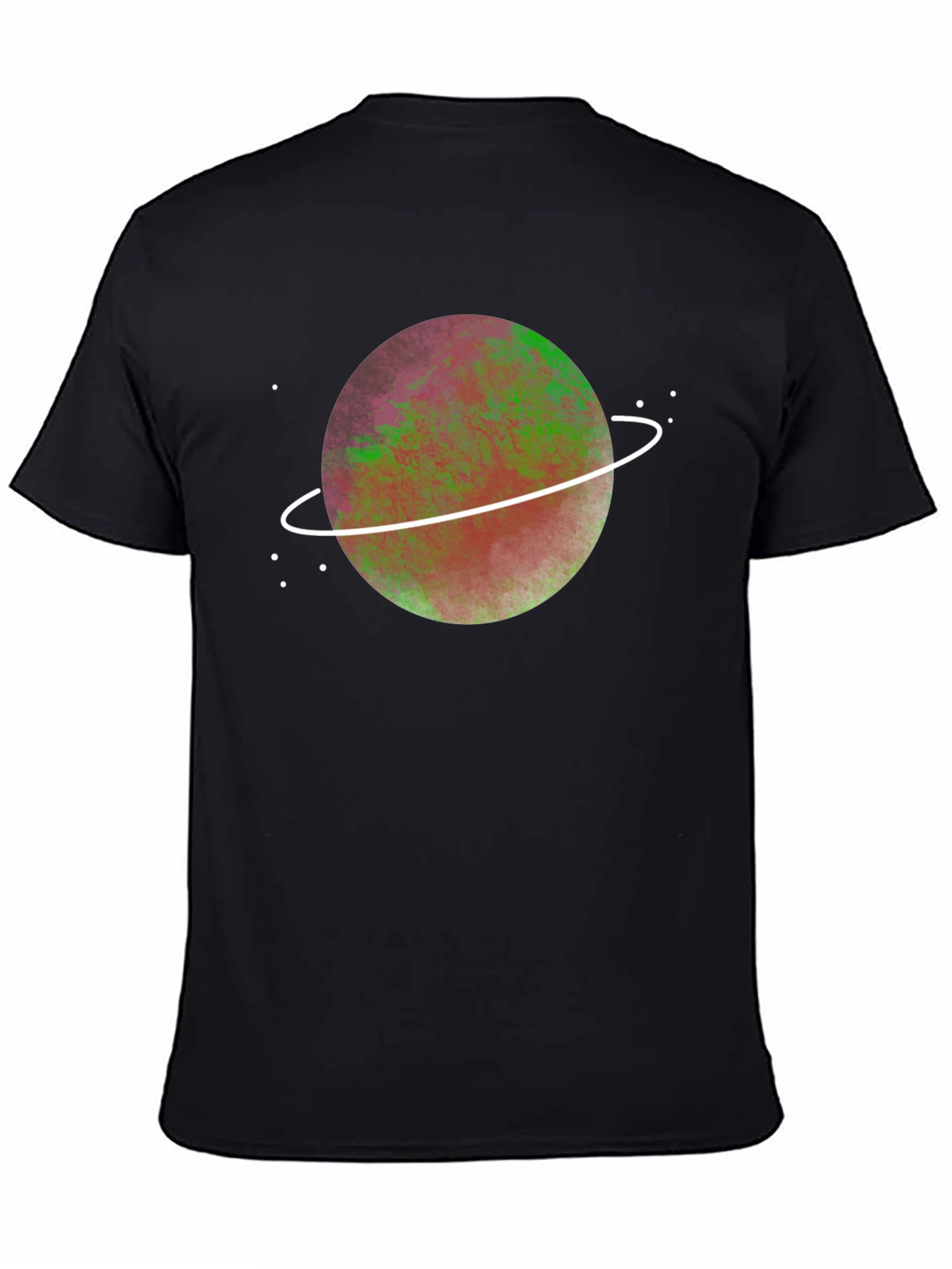 Cosmic Planet Graphic Tee - Black Crew Neck T-Shirt