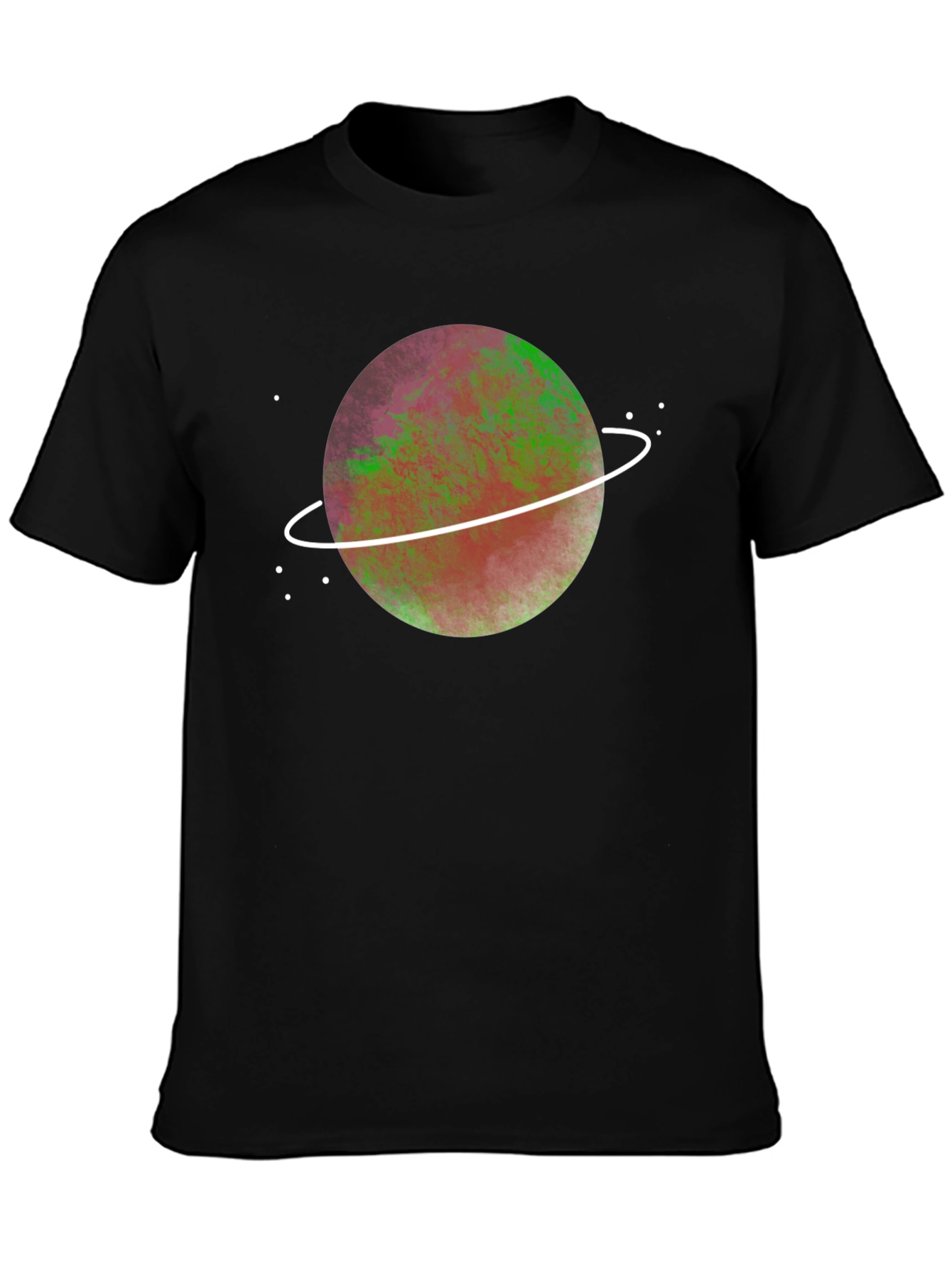 Cosmic Planet Graphic Tee - Black Crew Neck T-Shirt