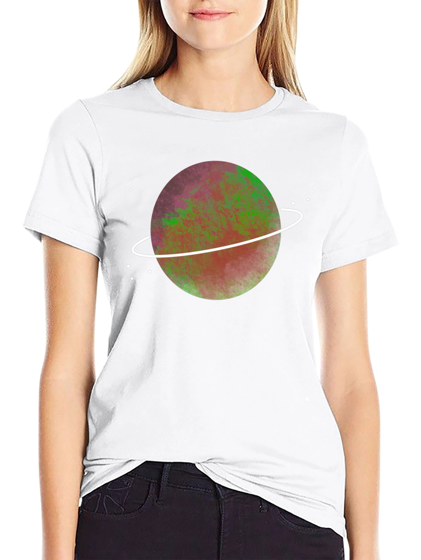Cosmic Planet Graphic Tee - Black Crew Neck T-Shirt