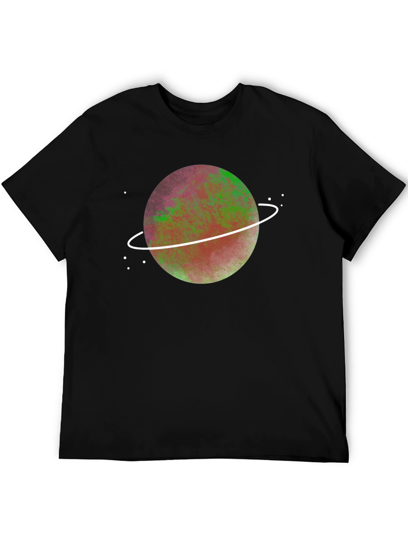 Cosmic Planet Graphic Tee - Black Crew Neck T-Shirt