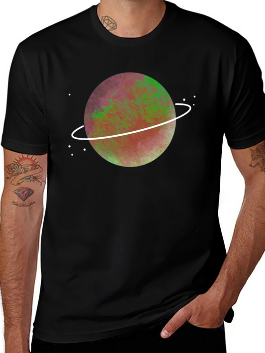 Cosmic Planet Graphic Tee - Black Crew Neck T-Shirt