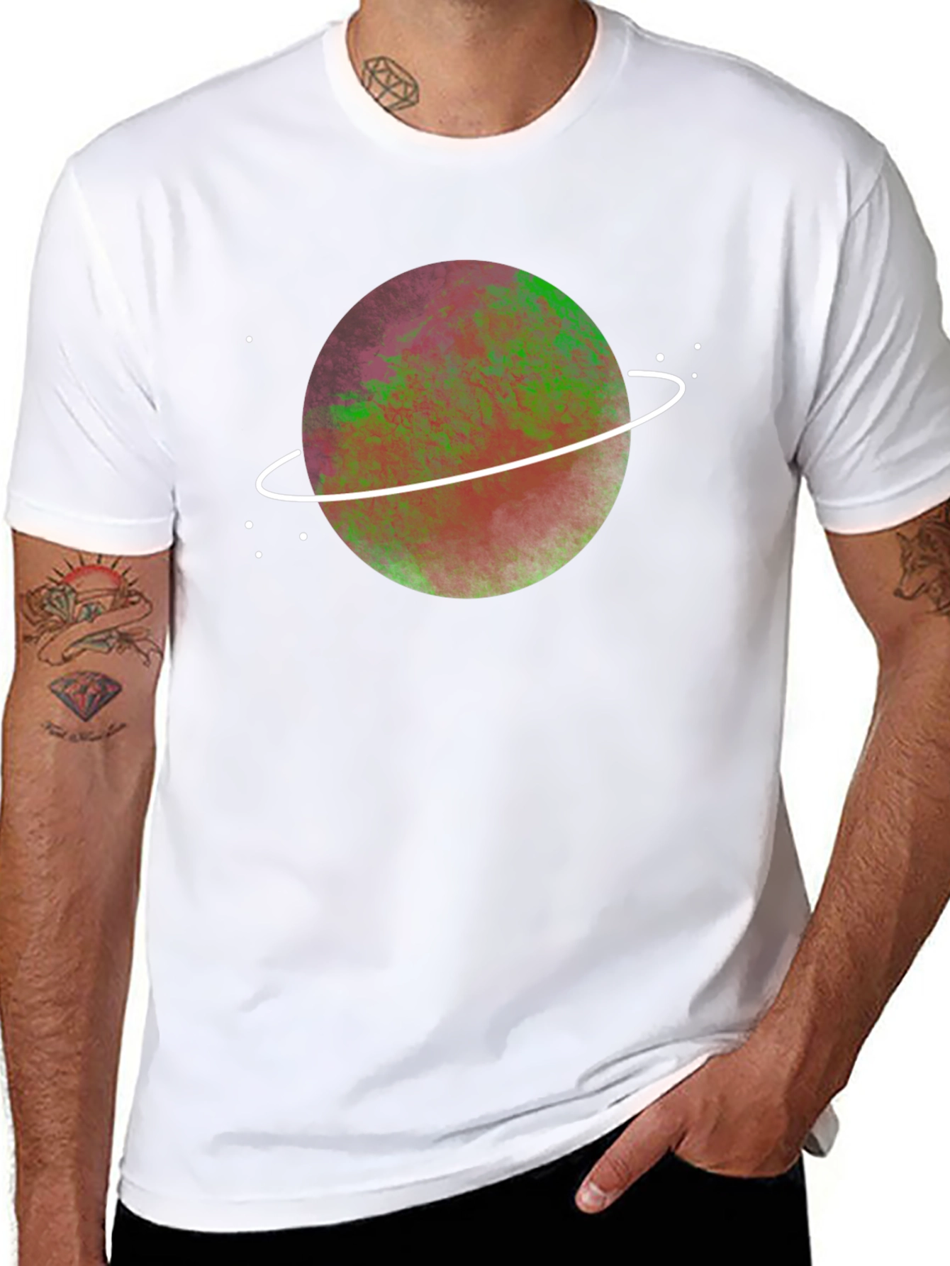 Cosmic Planet Graphic Tee - Black Crew Neck T-Shirt