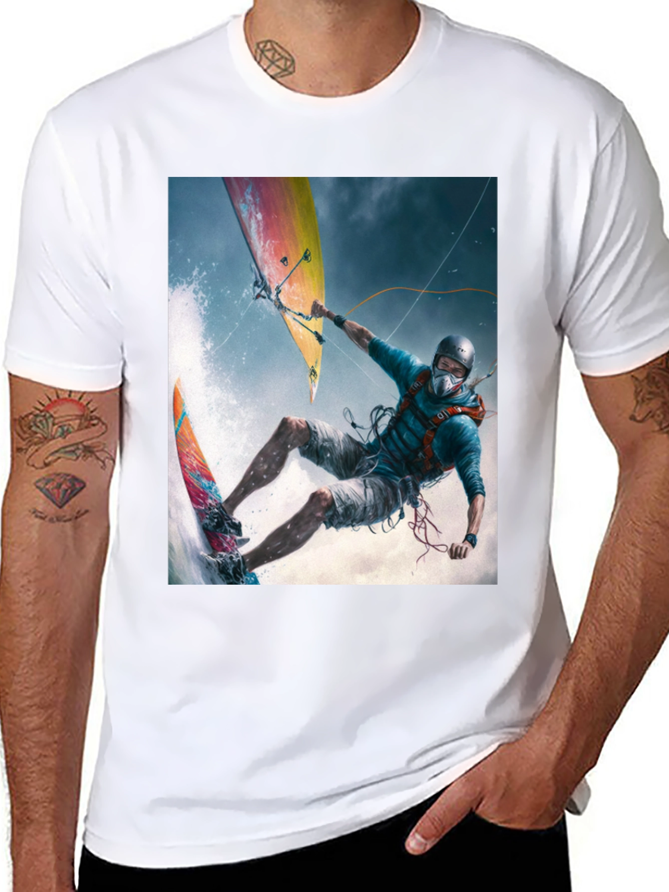 Kitesurfing Graphic Tee - Extreme Sports Black T-Shirt