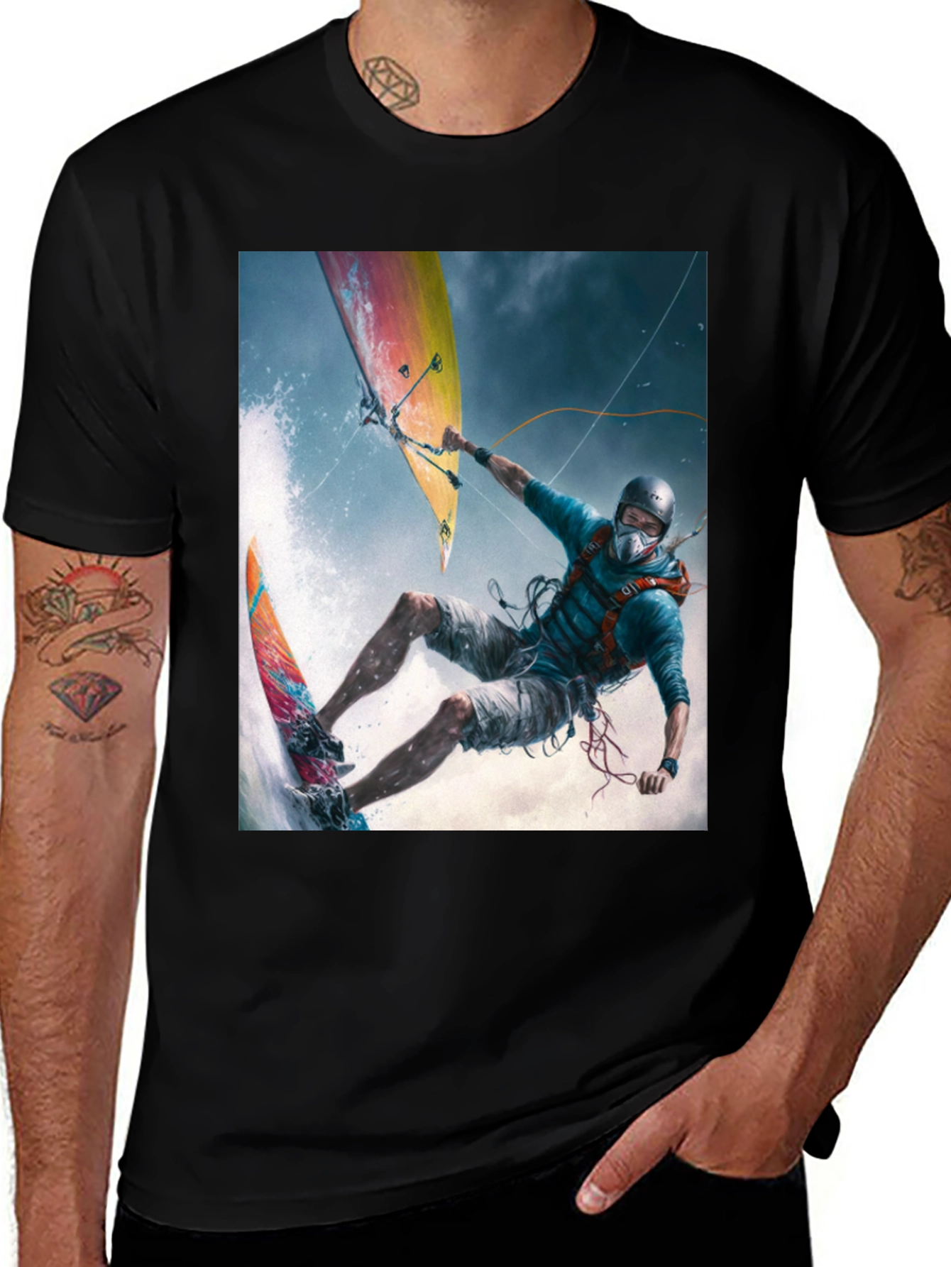 Kitesurfing Graphic Tee - Extreme Sports Black T-Shirt