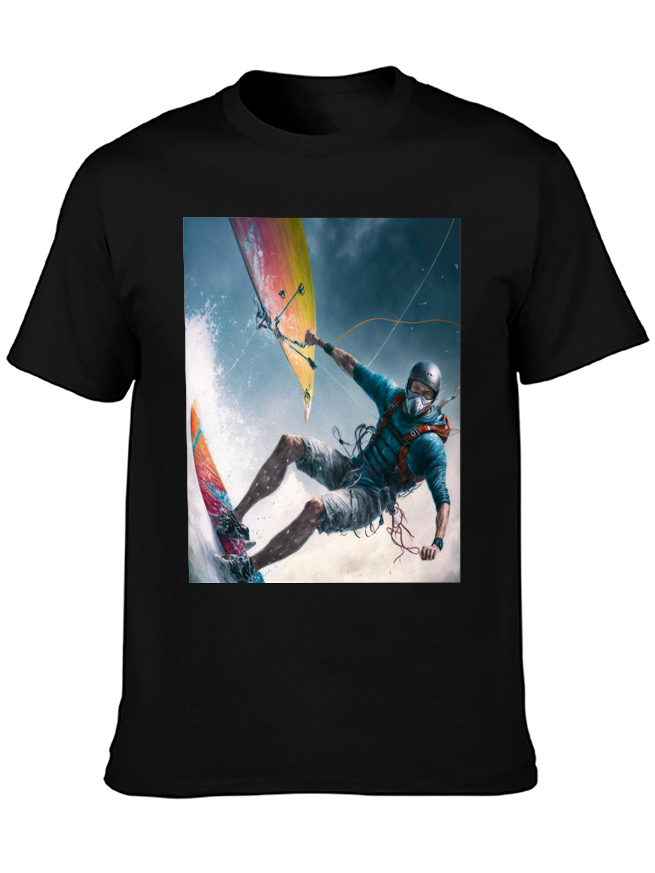 Kitesurfing Graphic Tee - Extreme Sports Black T-Shirt