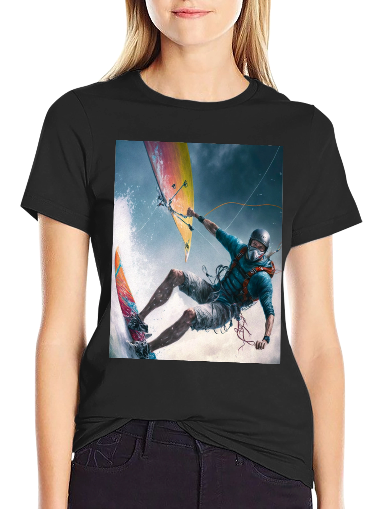 Kitesurfing Graphic Tee - Extreme Sports Black T-Shirt