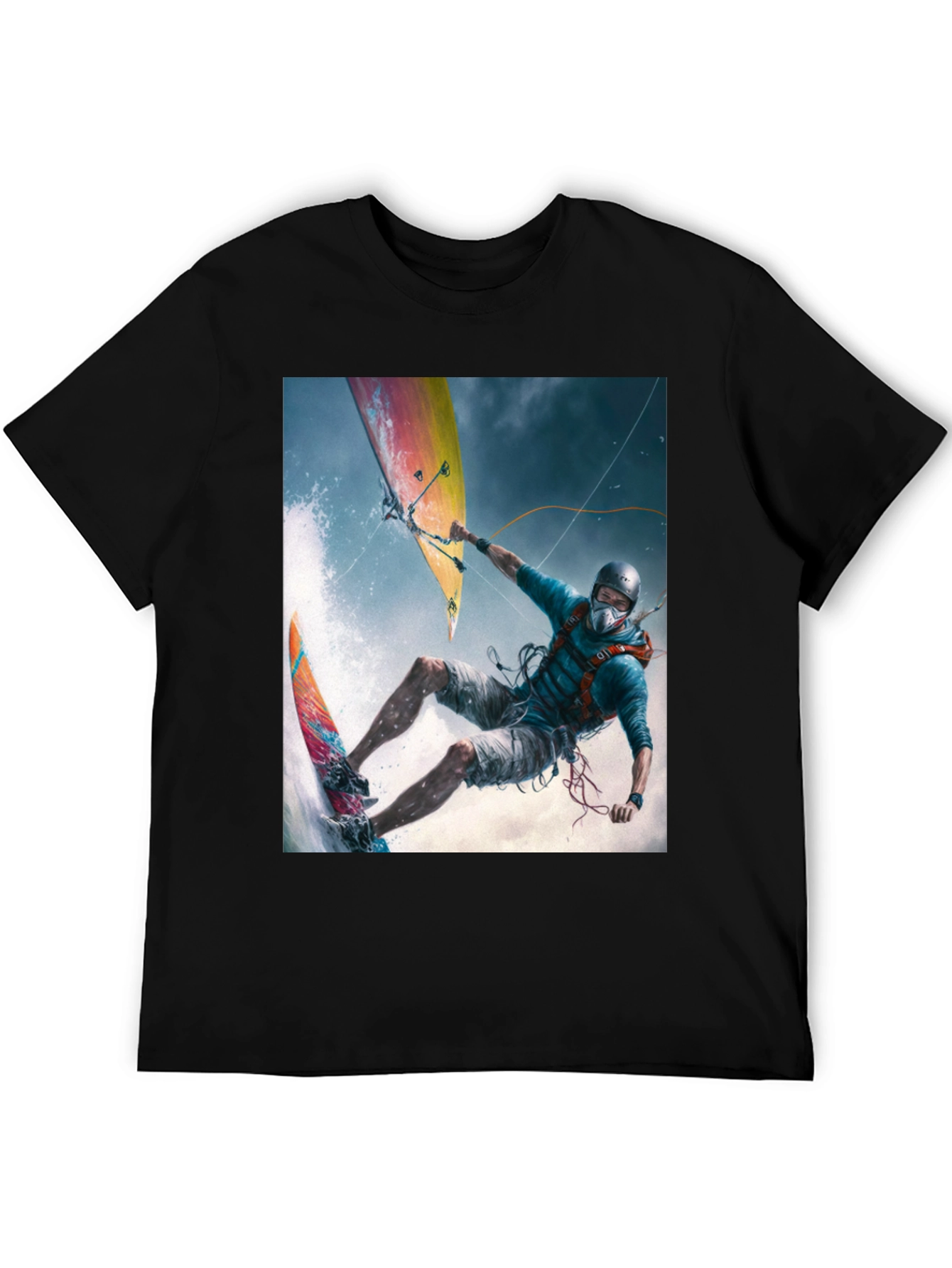 Kitesurfing Graphic Tee - Extreme Sports Black T-Shirt