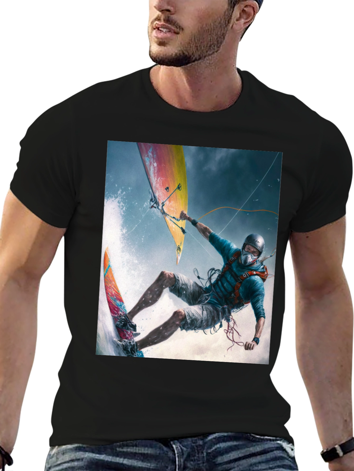 Kitesurfing Graphic Tee - Extreme Sports Black T-Shirt