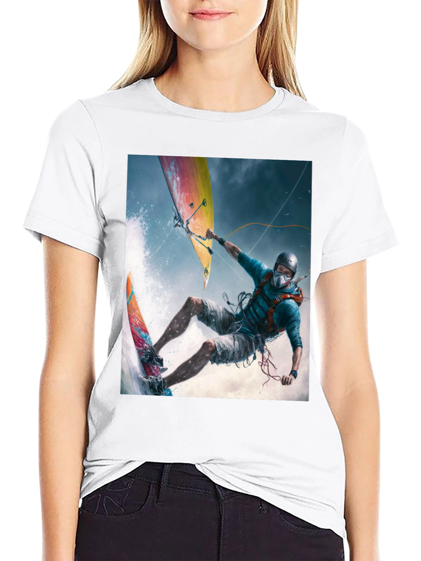 Kitesurfing Graphic Tee - Extreme Sports Black T-Shirt