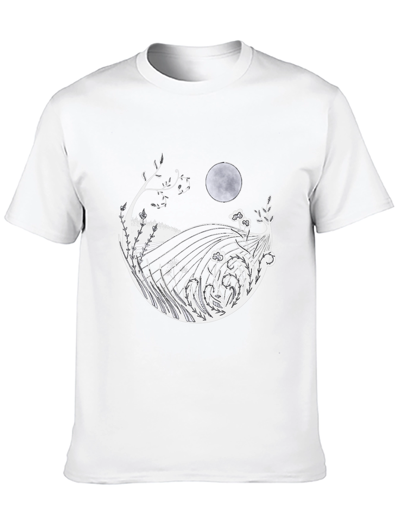 Mens Black T-Shirt with Moon & Landscape Graphic