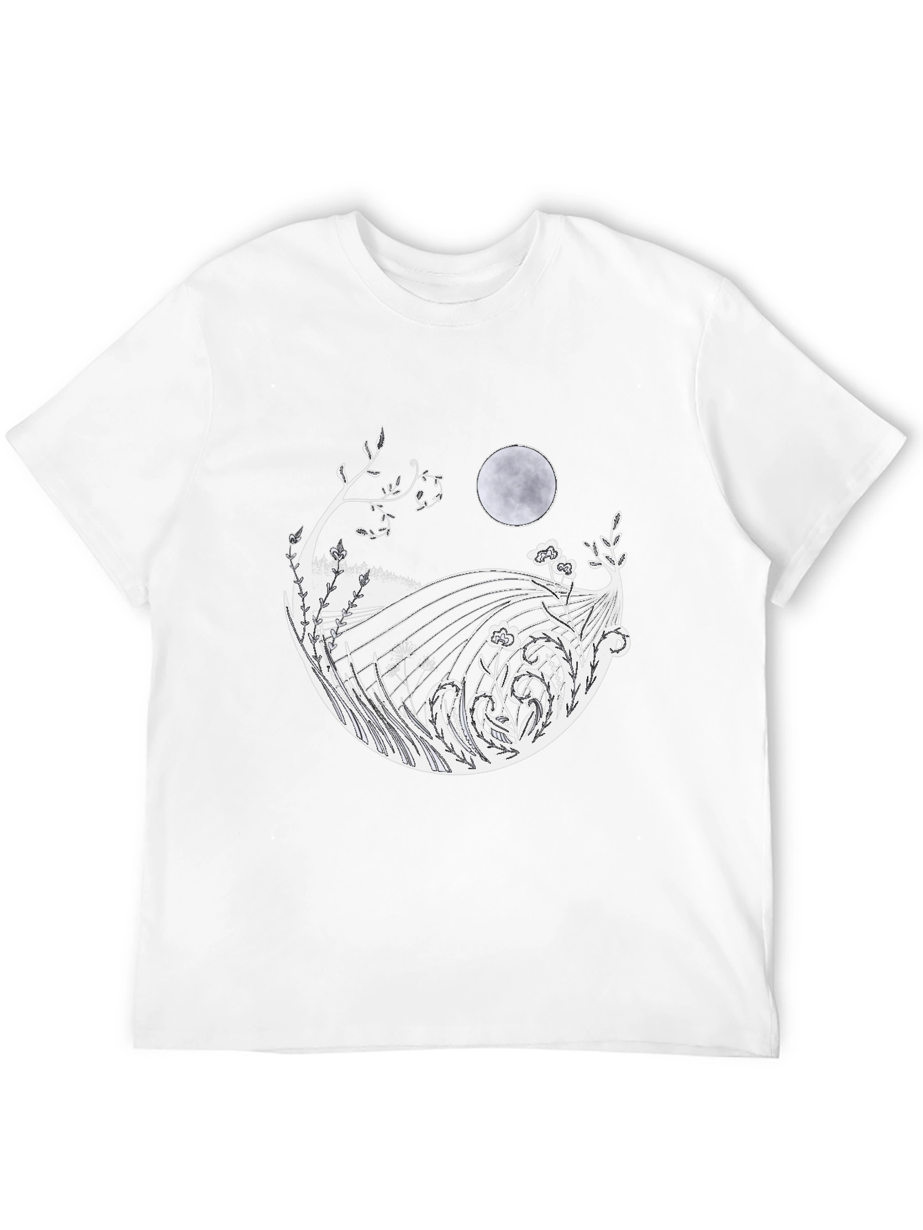 Mens Black T-Shirt with Moon & Landscape Graphic