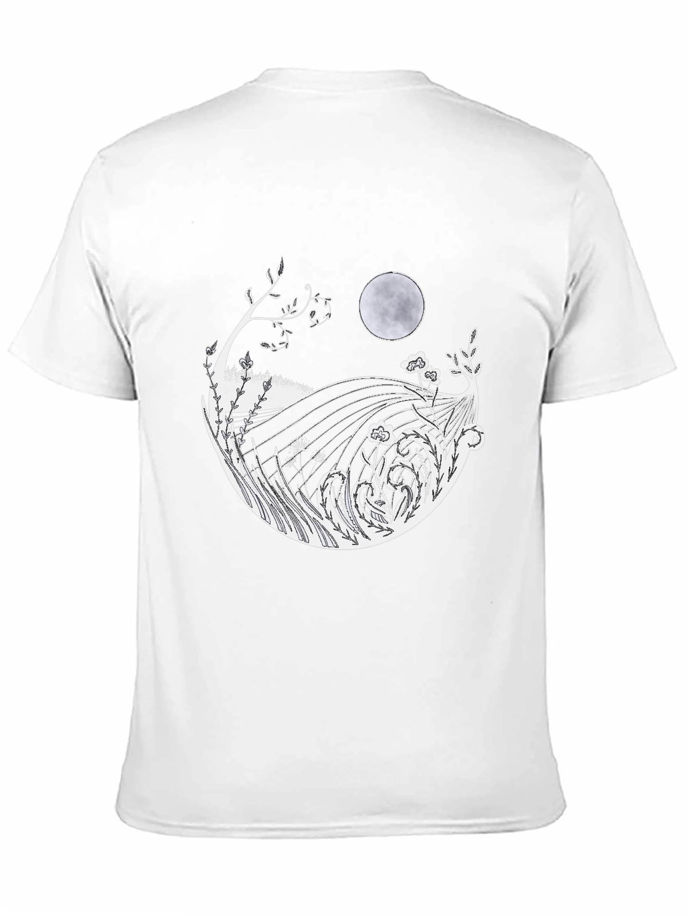 Mens Black T-Shirt with Moon & Landscape Graphic