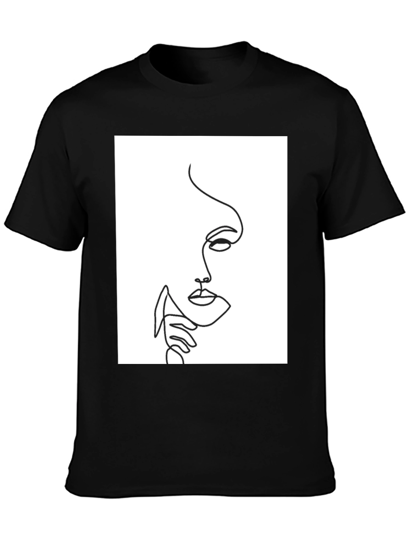 Abstract Face Line Art Black T-Shirt