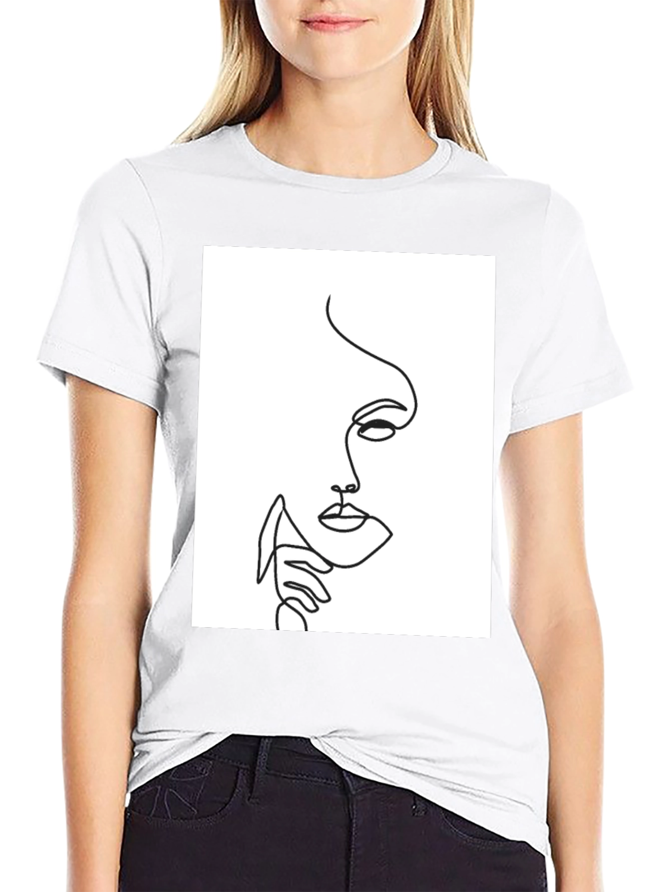 Abstract Face Line Art Black T-Shirt