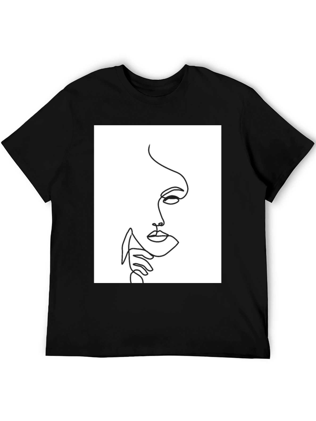 Abstract Face Line Art Black T-Shirt