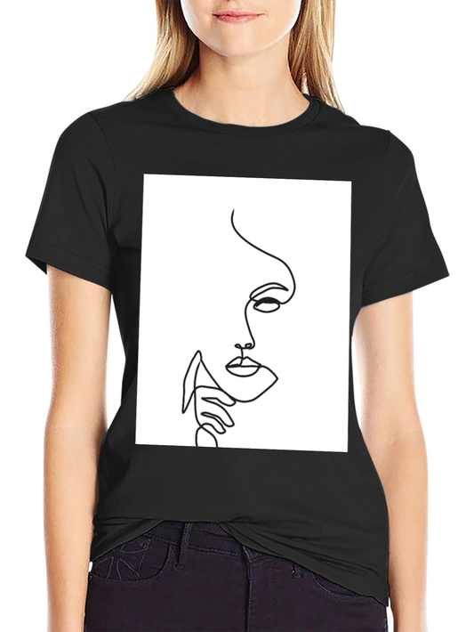 Abstract Face Line Art Black T-Shirt
