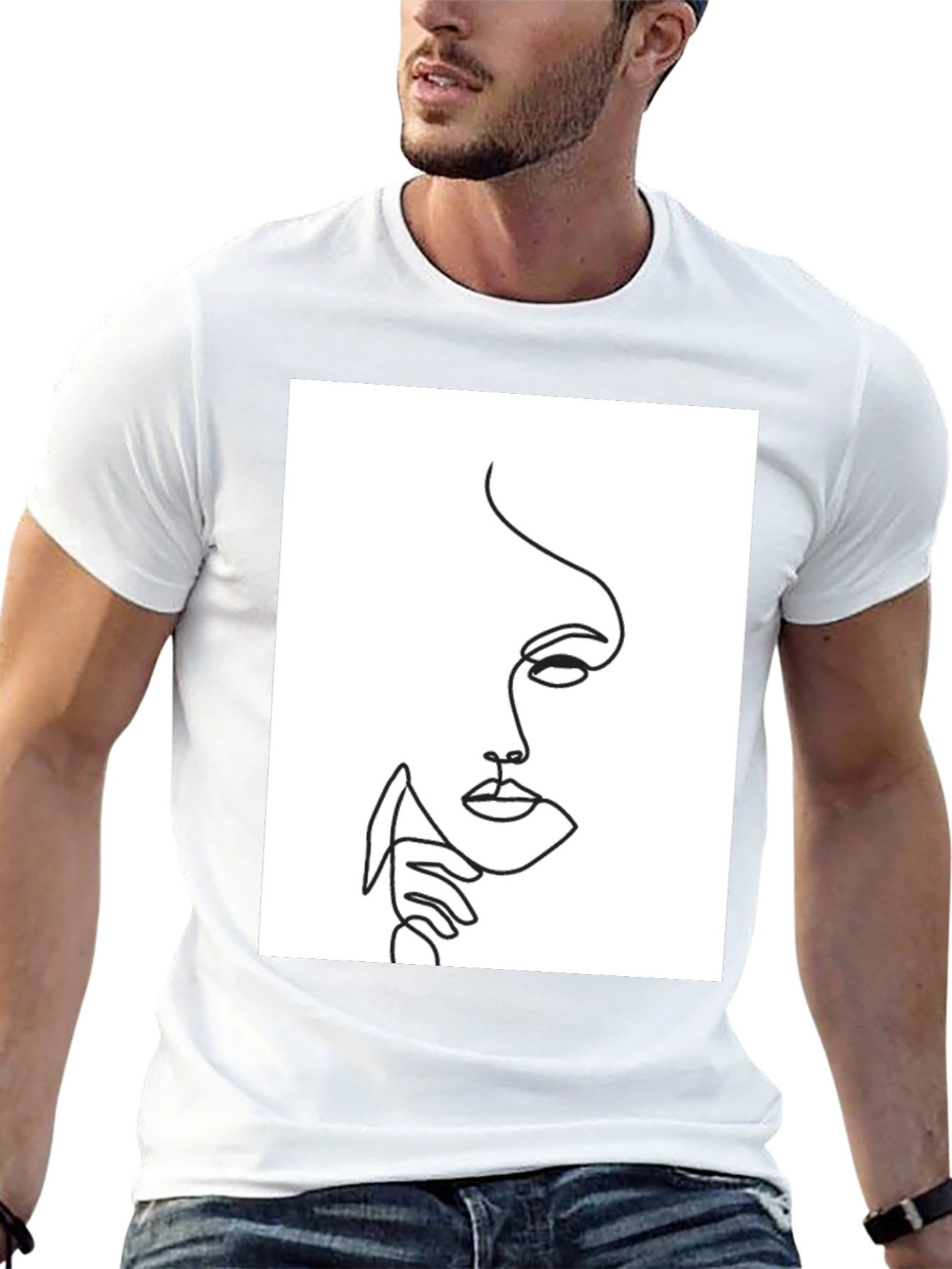 Abstract Face Line Art Black T-Shirt