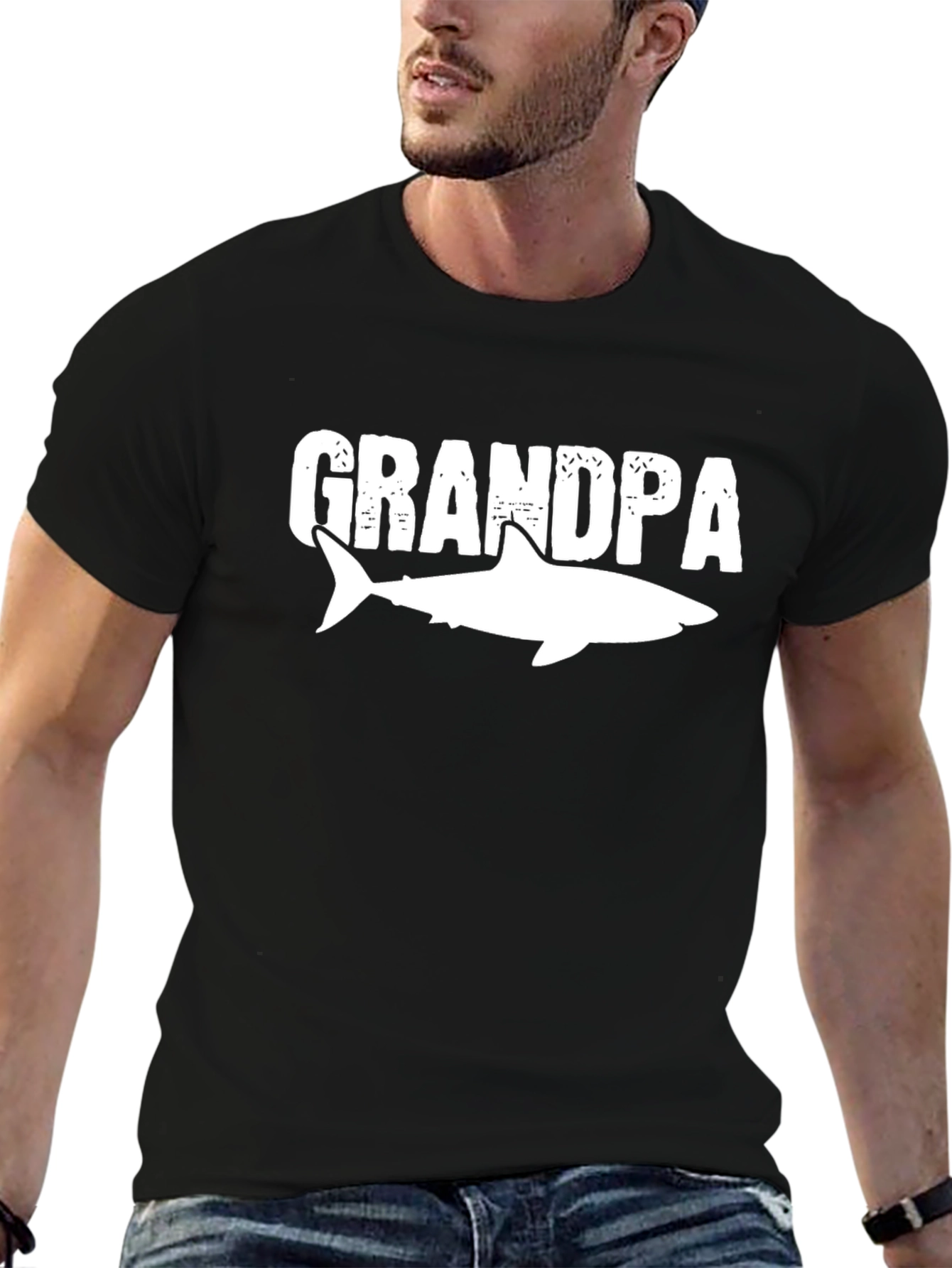 Grandpa Shark Graphic Tee - Mens Black T-Shirt