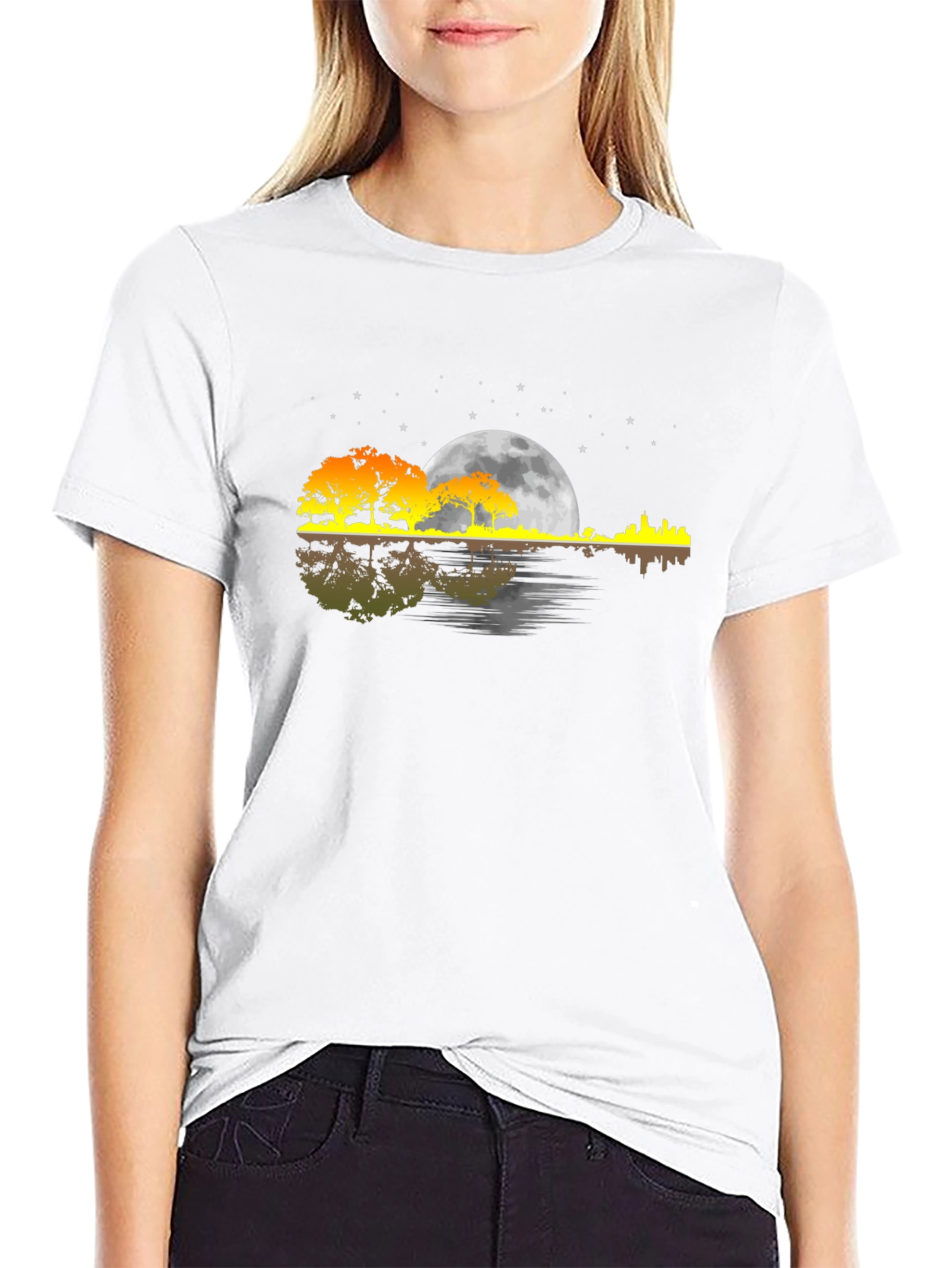 Moonlit Guitar Landscape T-Shirt