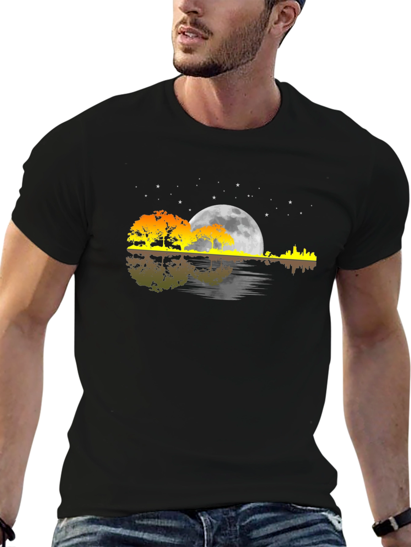 Moonlit Guitar Landscape T-Shirt