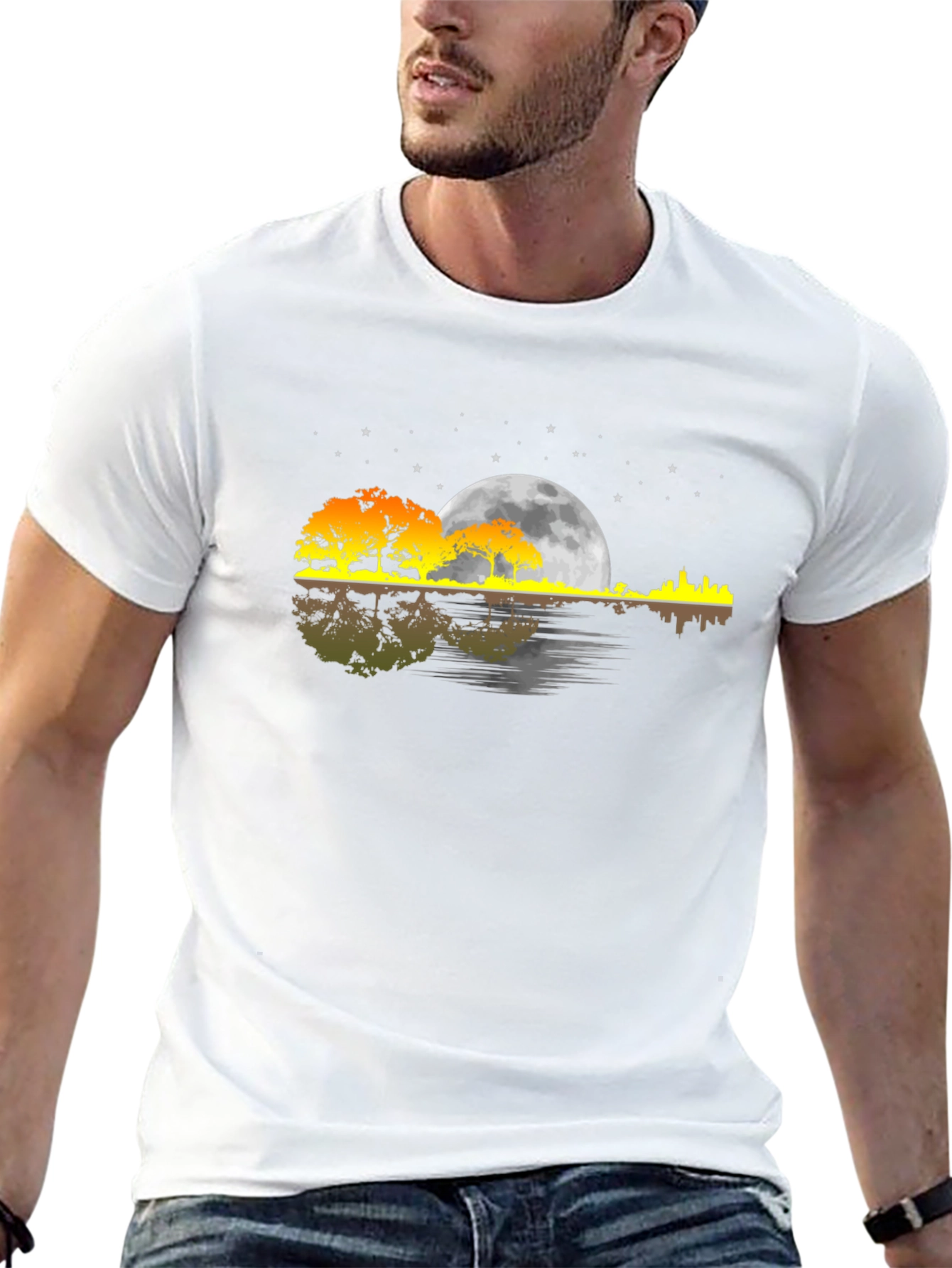Moonlit Guitar Landscape T-Shirt