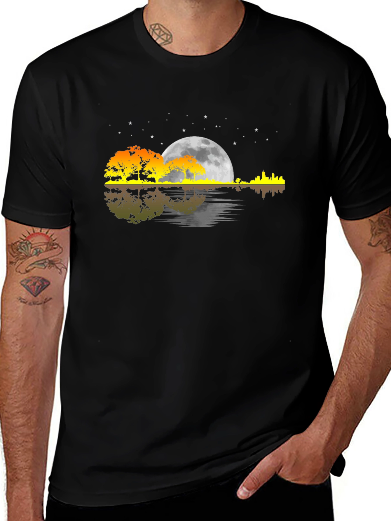 Moonlit Guitar Landscape T-Shirt
