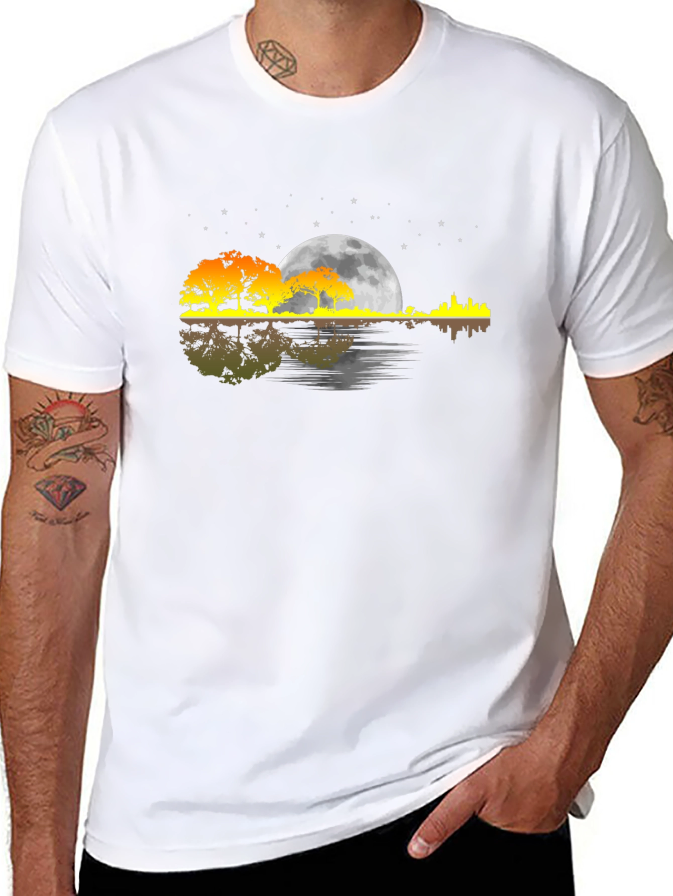 Moonlit Guitar Landscape T-Shirt