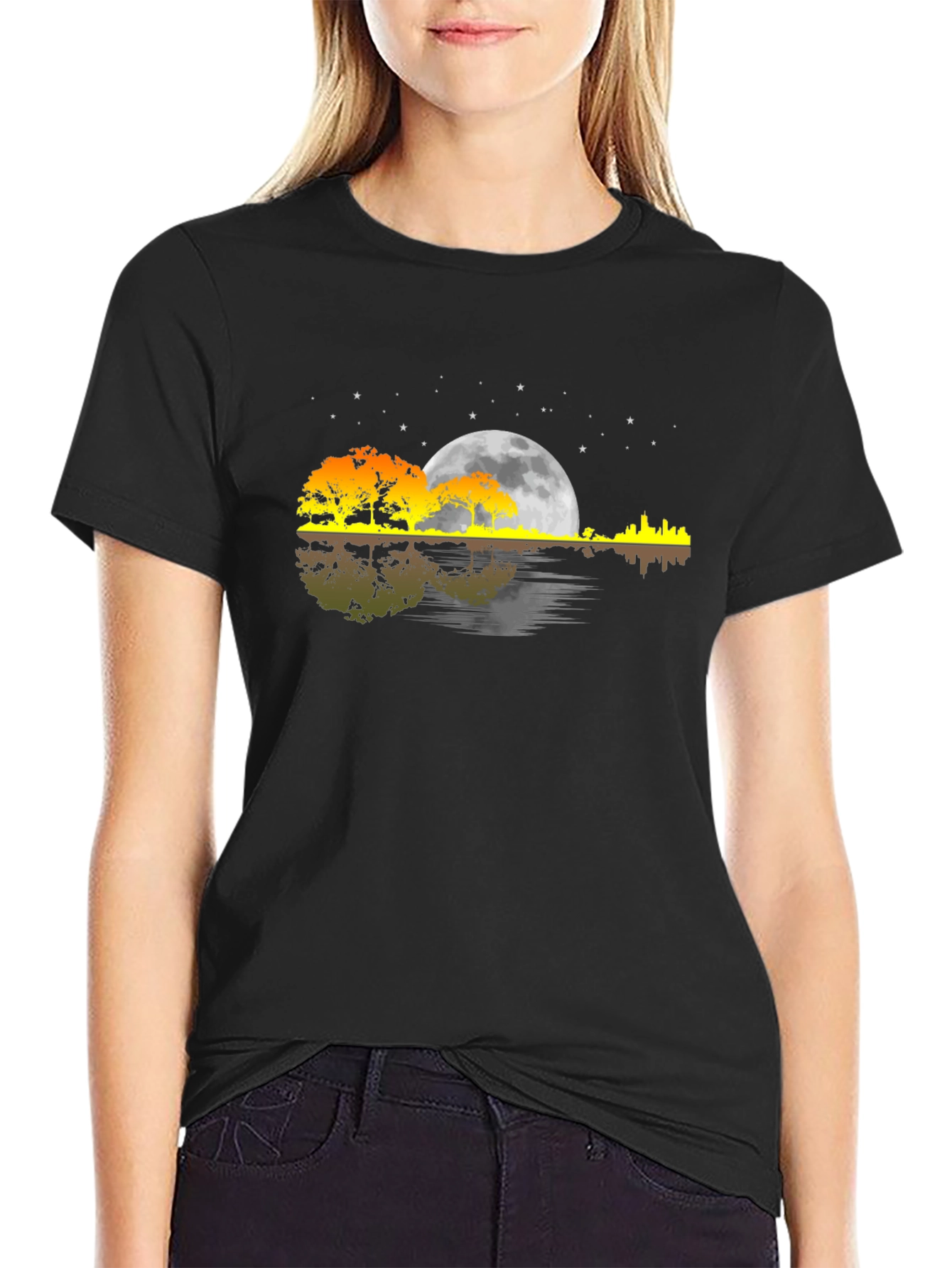 Moonlit Guitar Landscape T-Shirt