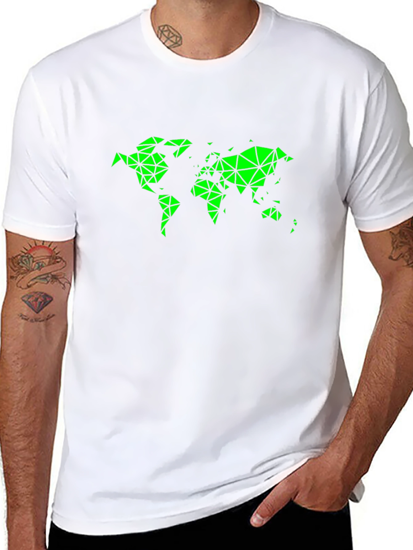 Geometric World Map Black T-Shirt