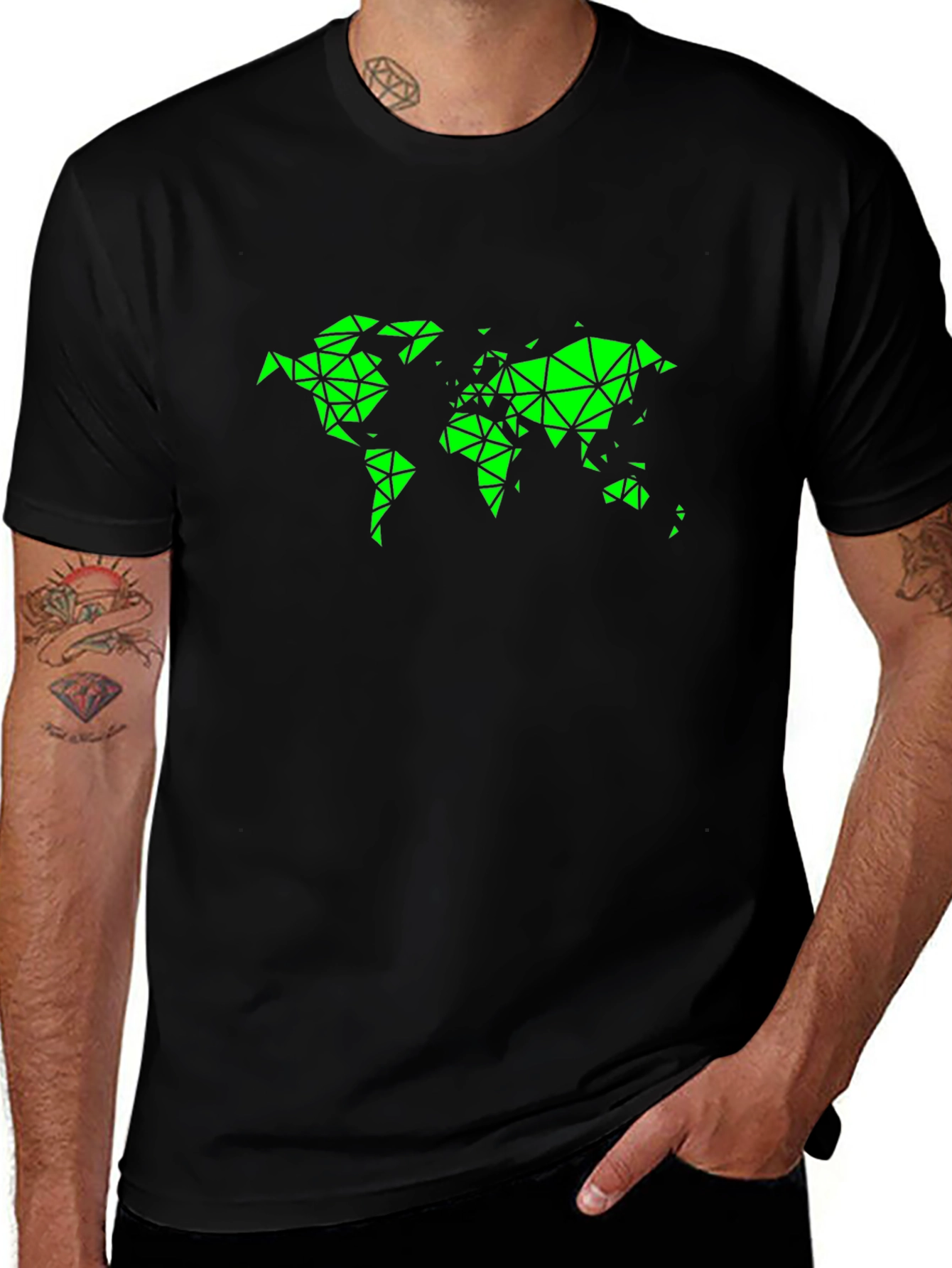 Geometric World Map Black T-Shirt