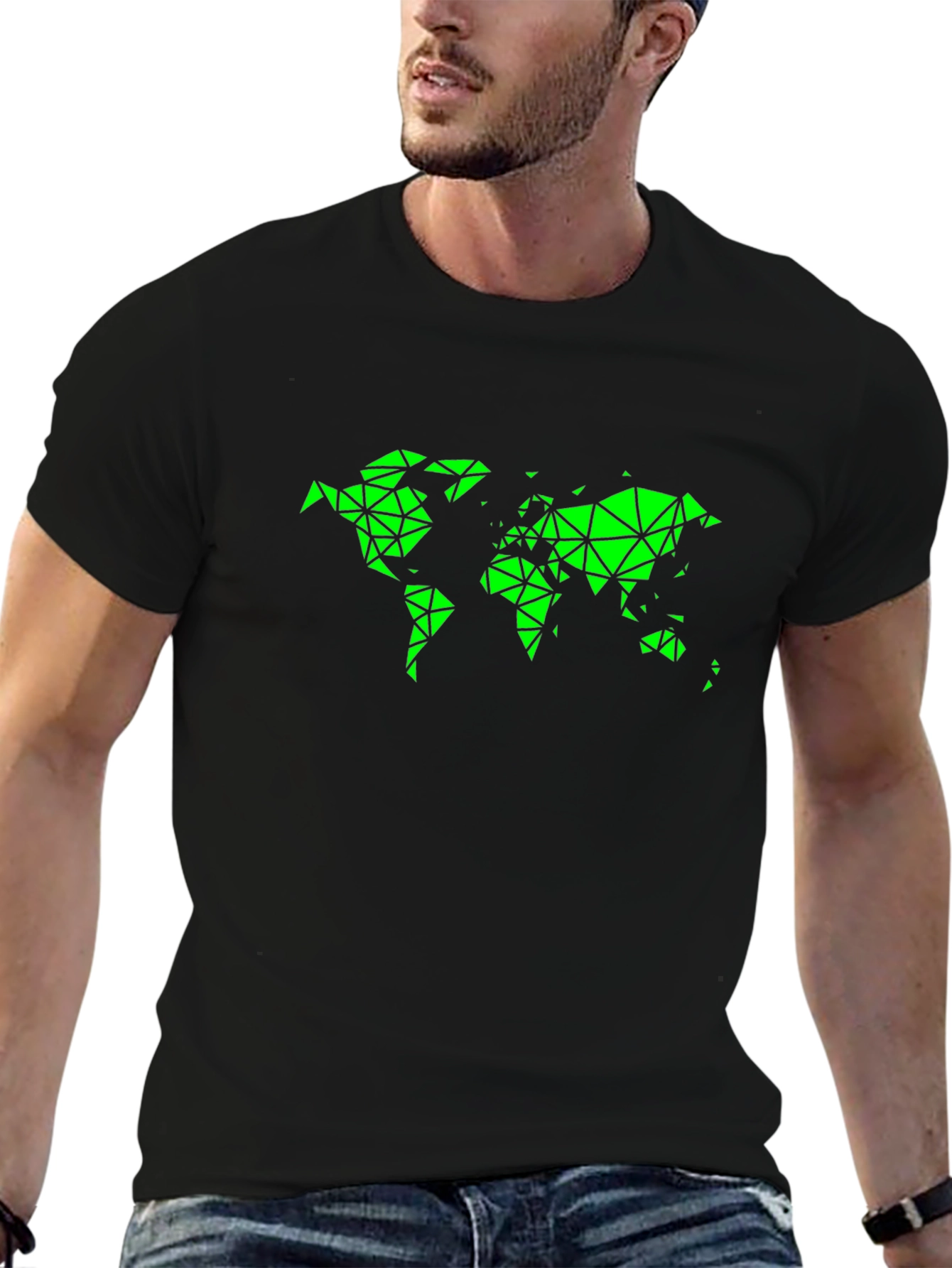 Geometric World Map Black T-Shirt