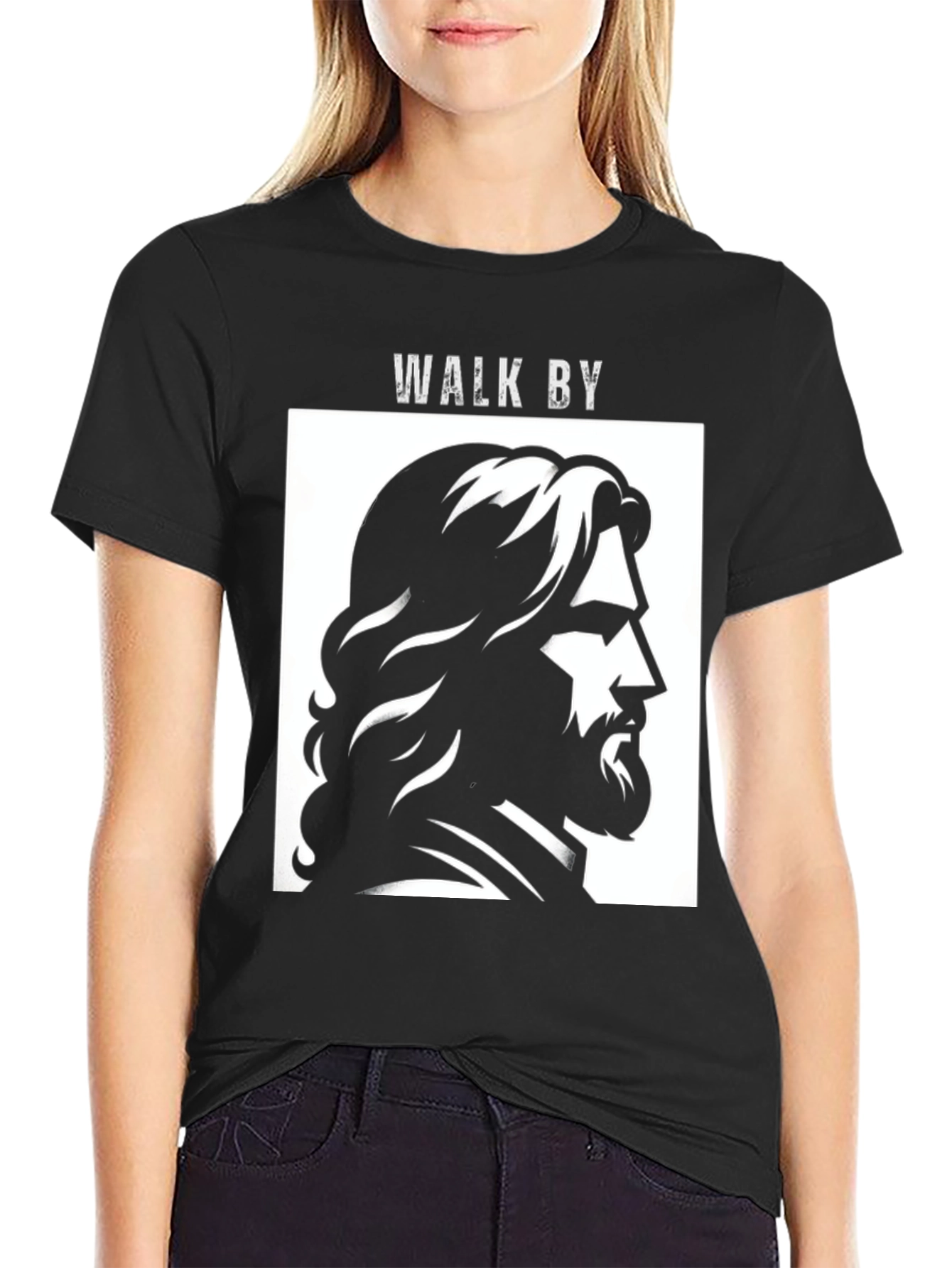 Walk By Graphic Tee - Black Cotton T-Shirt