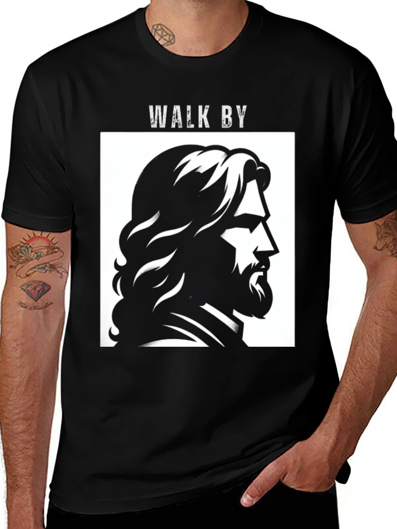 Walk By Graphic Tee - Black Cotton T-Shirt