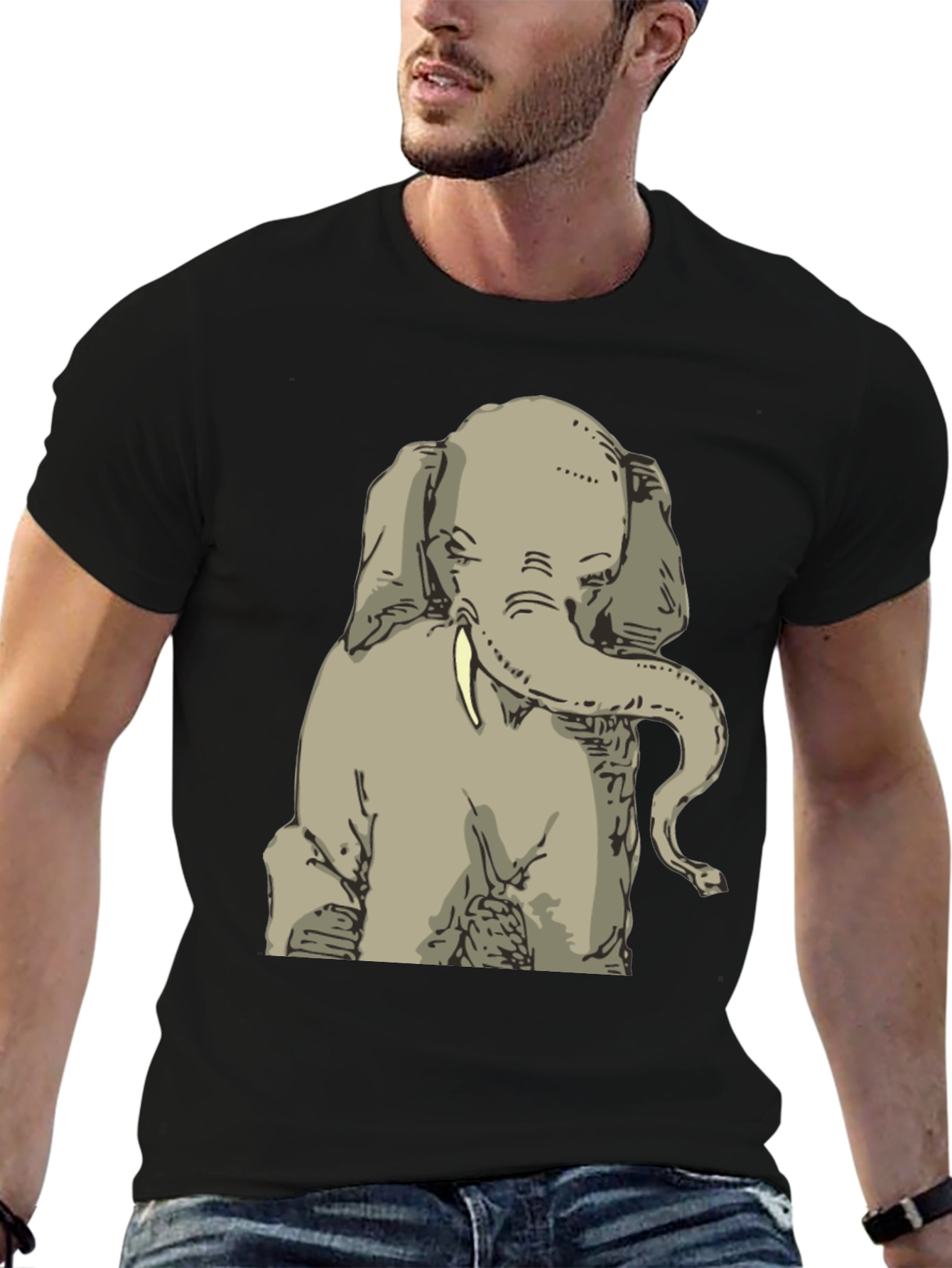 Elephant Graphic Print T-Shirt - Mens Black Tee