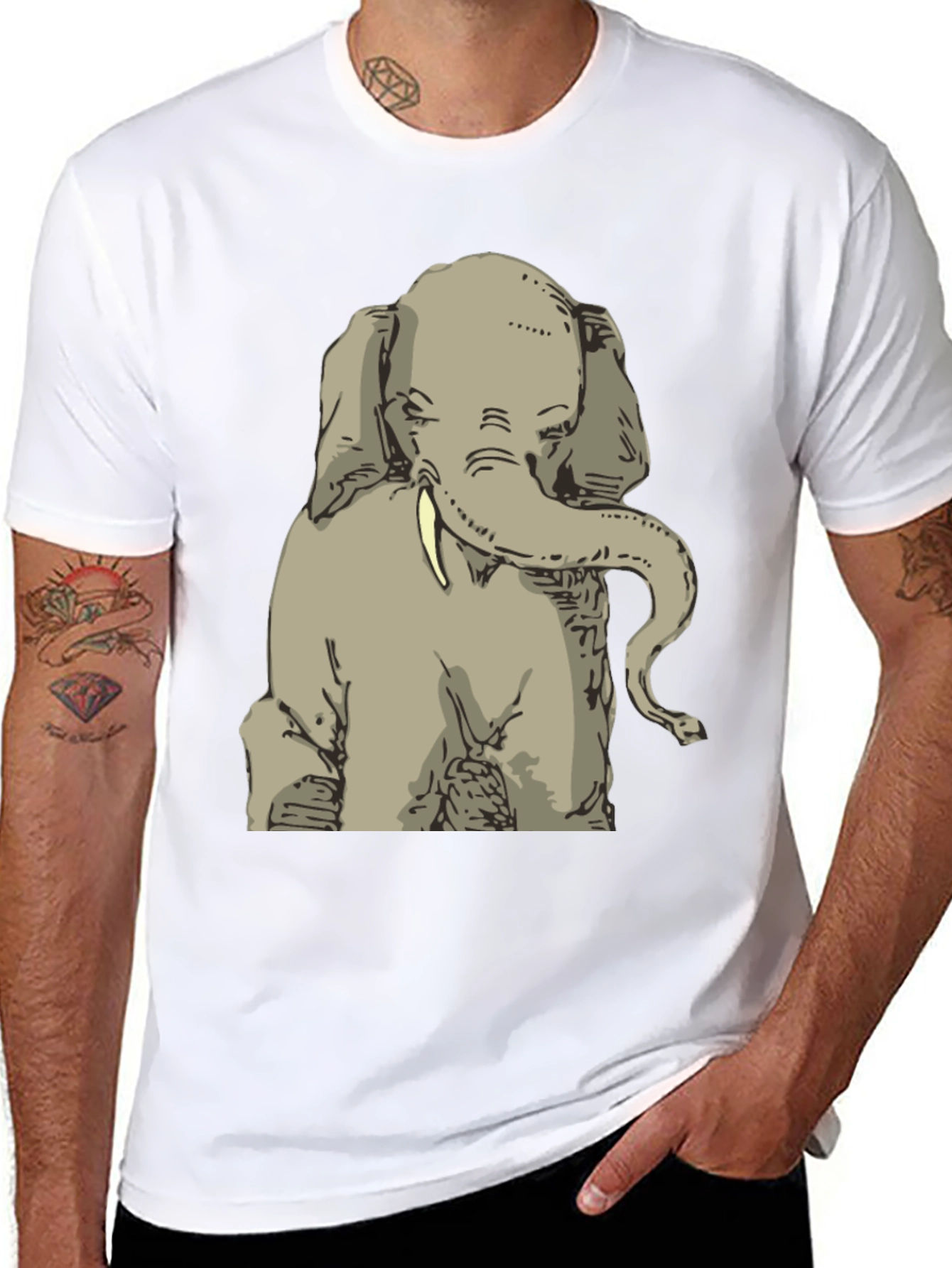 Elephant Graphic Print T-Shirt - Mens Black Tee