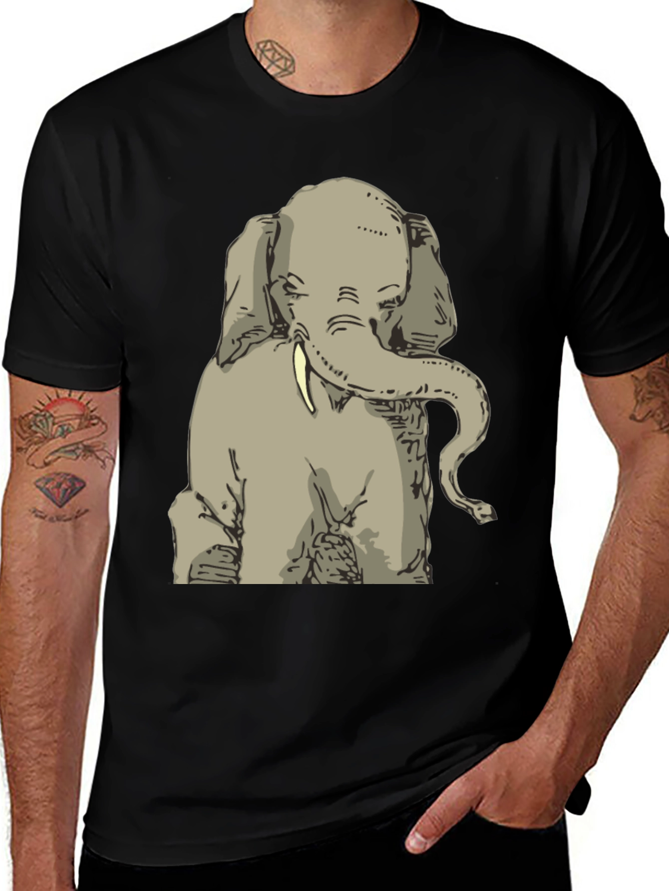 Elephant Graphic Print T-Shirt - Mens Black Tee